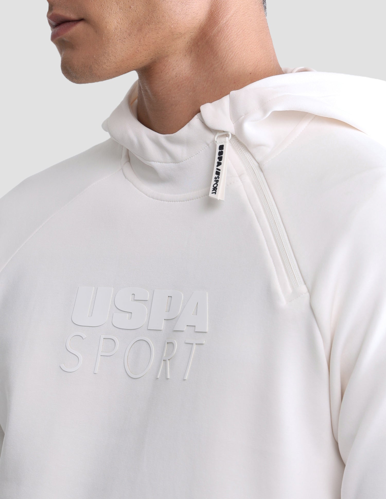 Regular Fit Solid Active Sweatshirt Off White - U.S. Polo Assn. India | Large