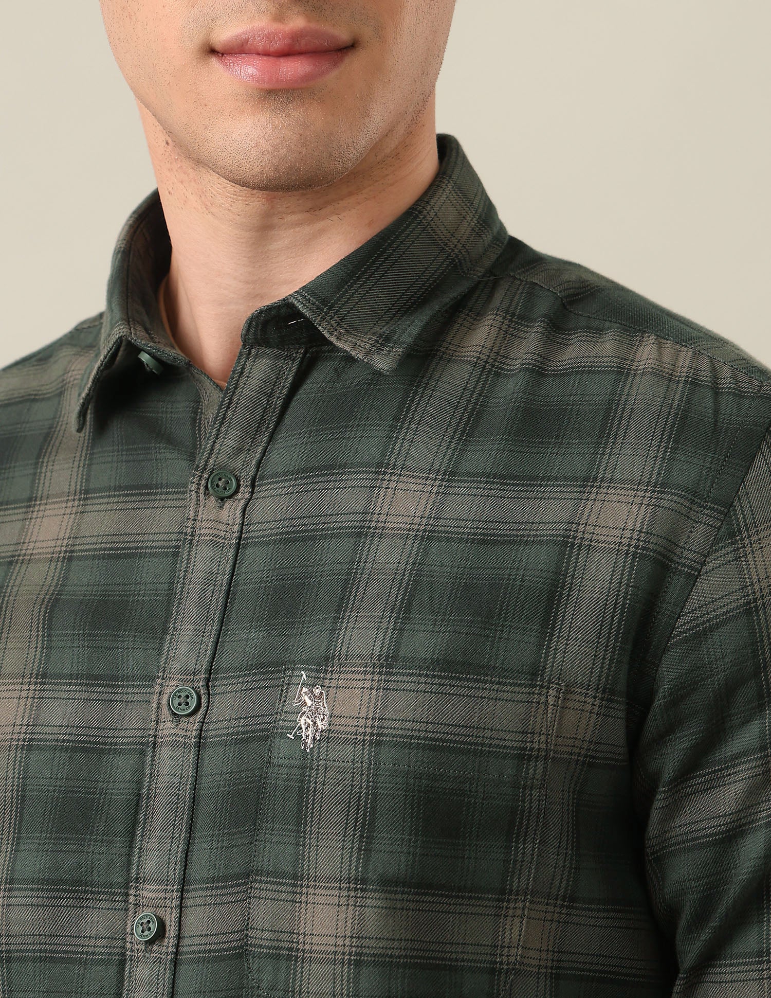 Tartan Checked Twill Shirt Olive - U.S. Polo Assn. India | Large