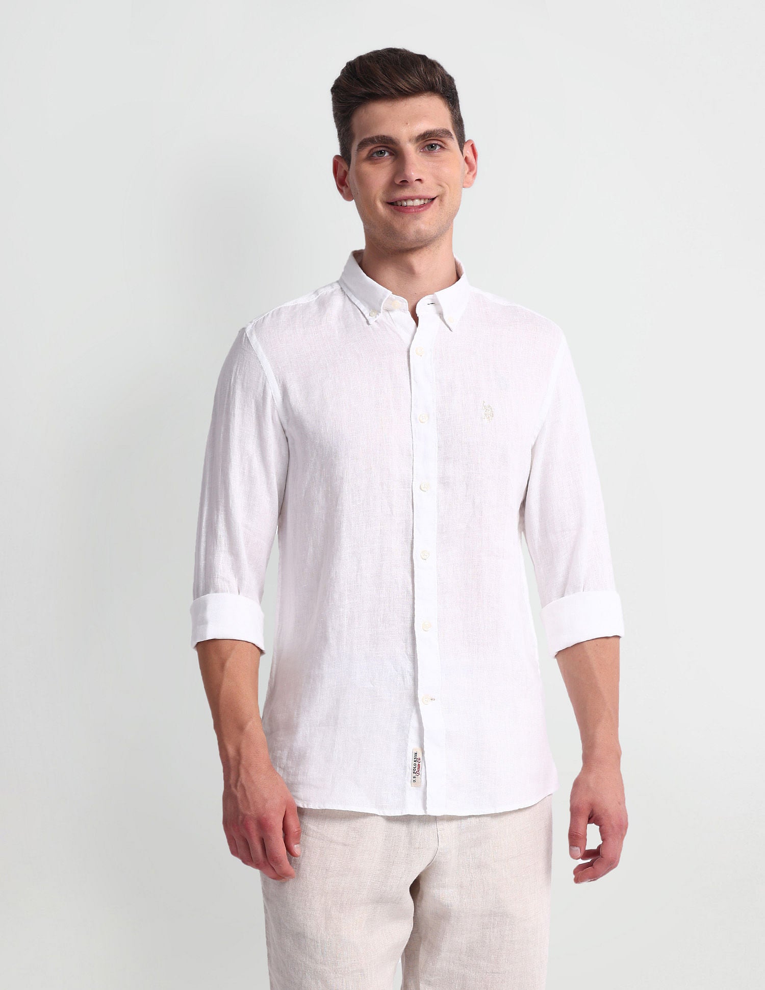 Slim Fit Solid Shirt White - U.S. Polo Assn. India | Large