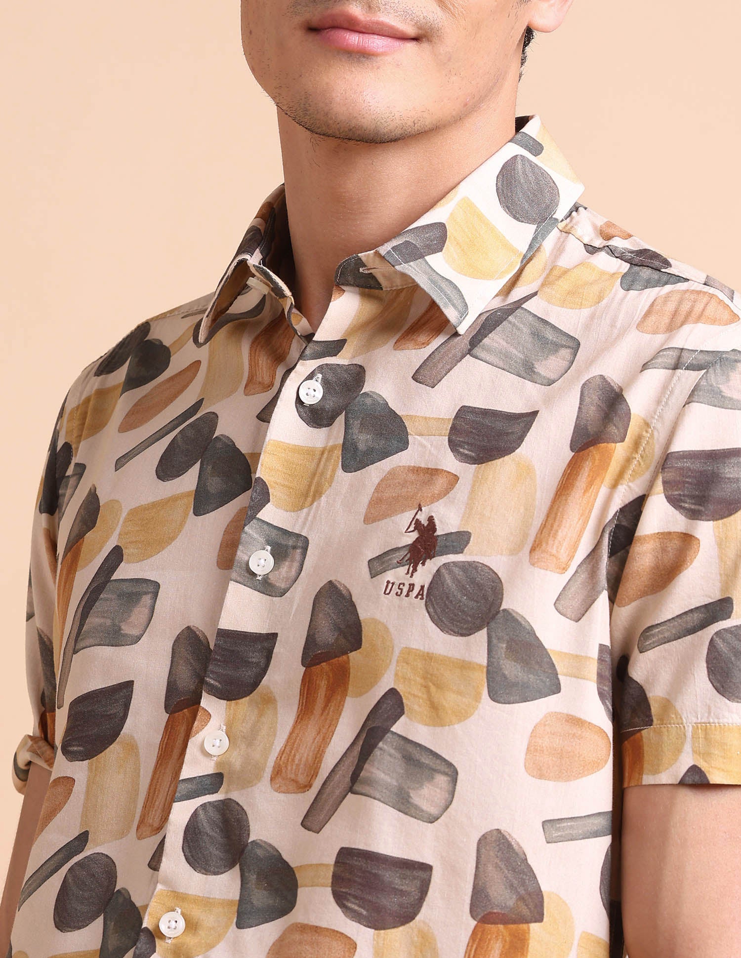 Abstract Printed Slim Fit Shirt Ivory - U.S. POLO ASSN. | Large
