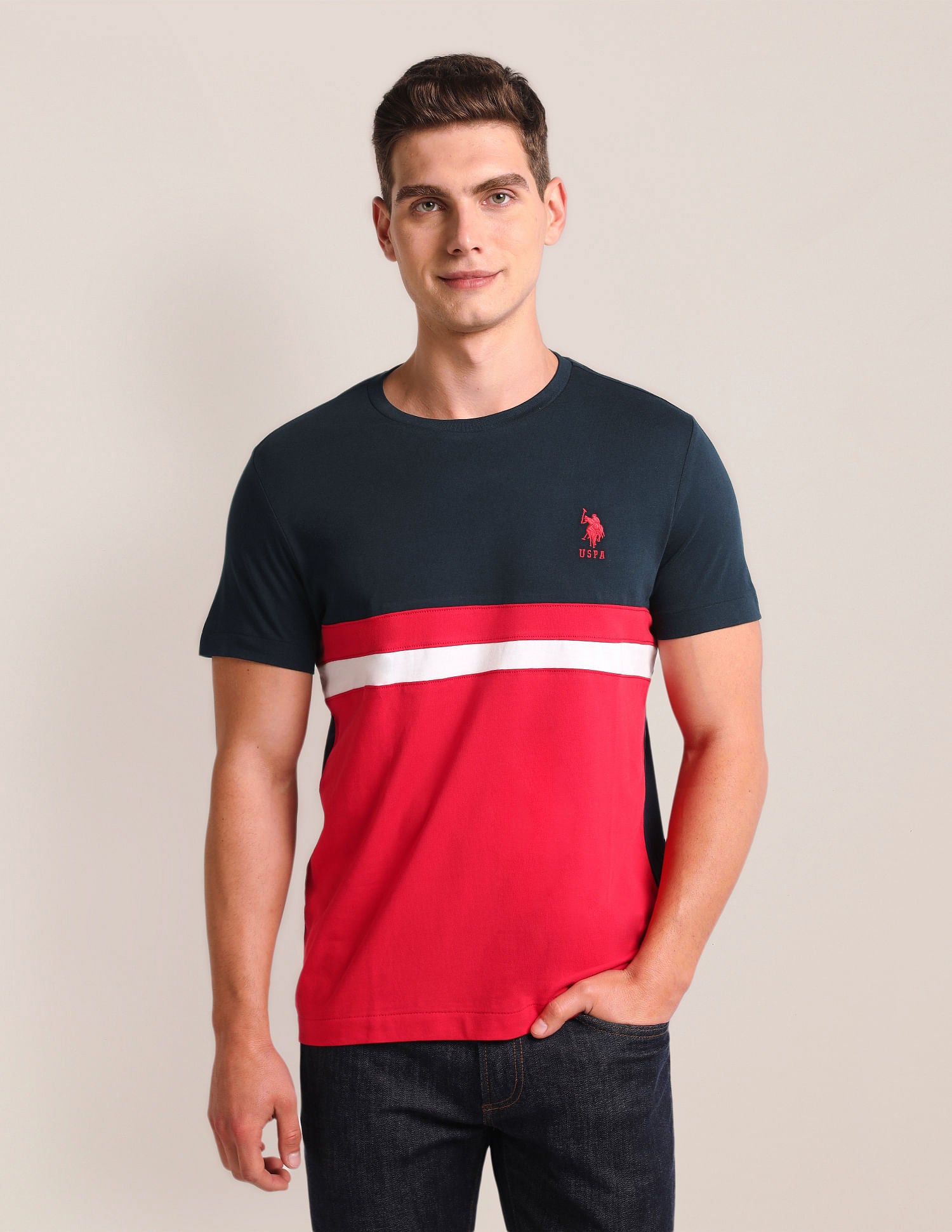 Colour Block Slim Fit T-Shirt Navy - U.S. POLO ASSN. | Large