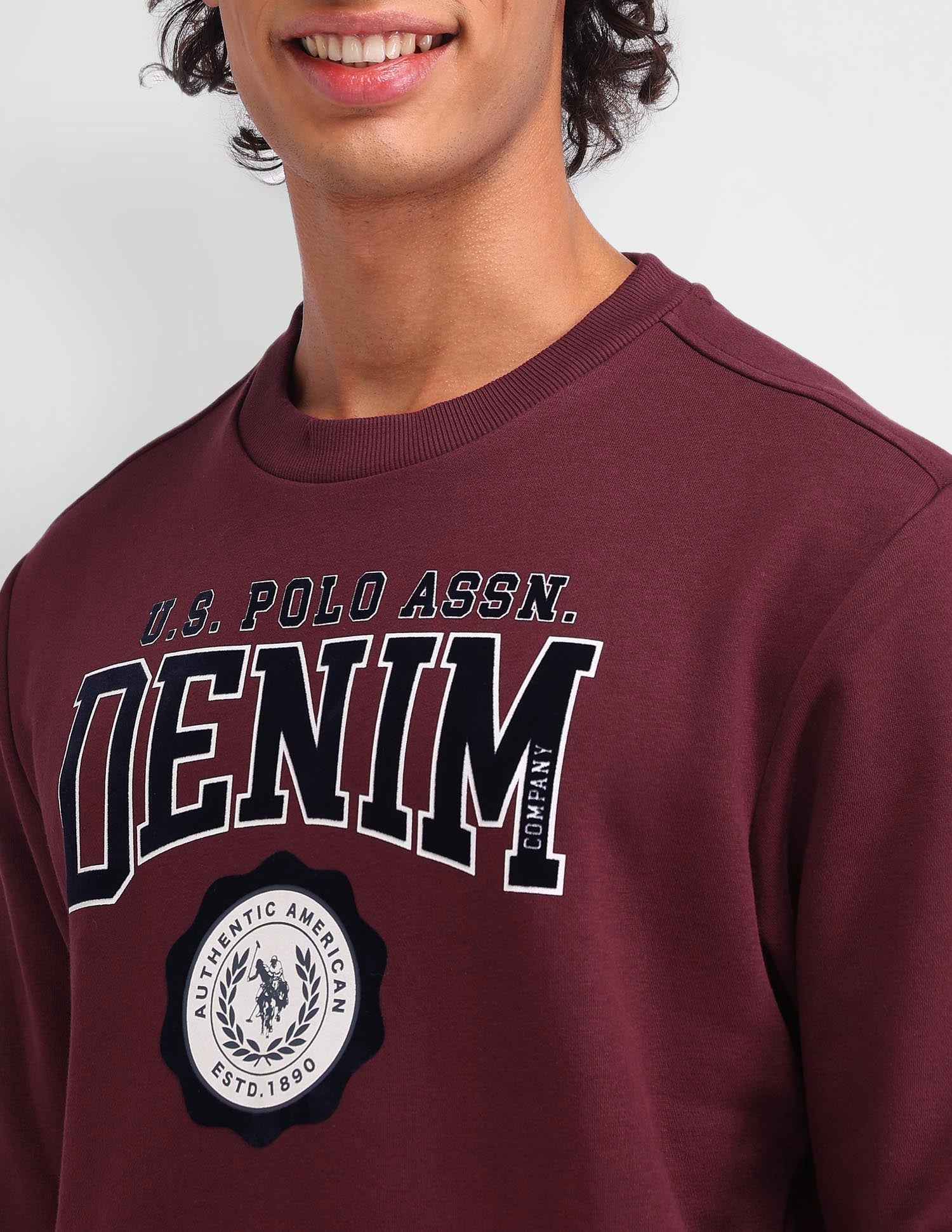 Brand Printed Regular Fit Sweatshirt Maroon - U.S. Polo Assn. India | Large
