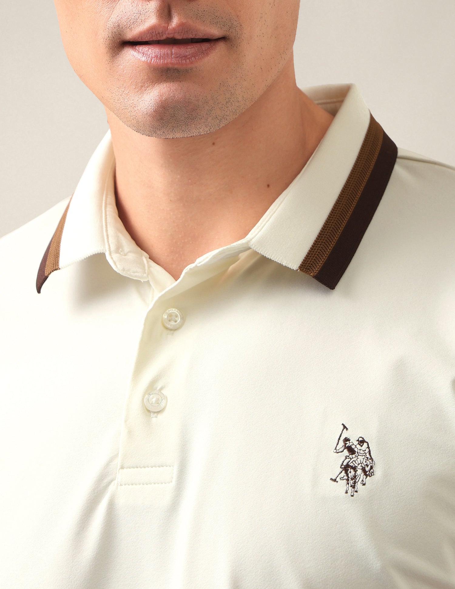 Solid Slim Fit Polo Shirt Off White - U.S. Polo Assn. India | Large