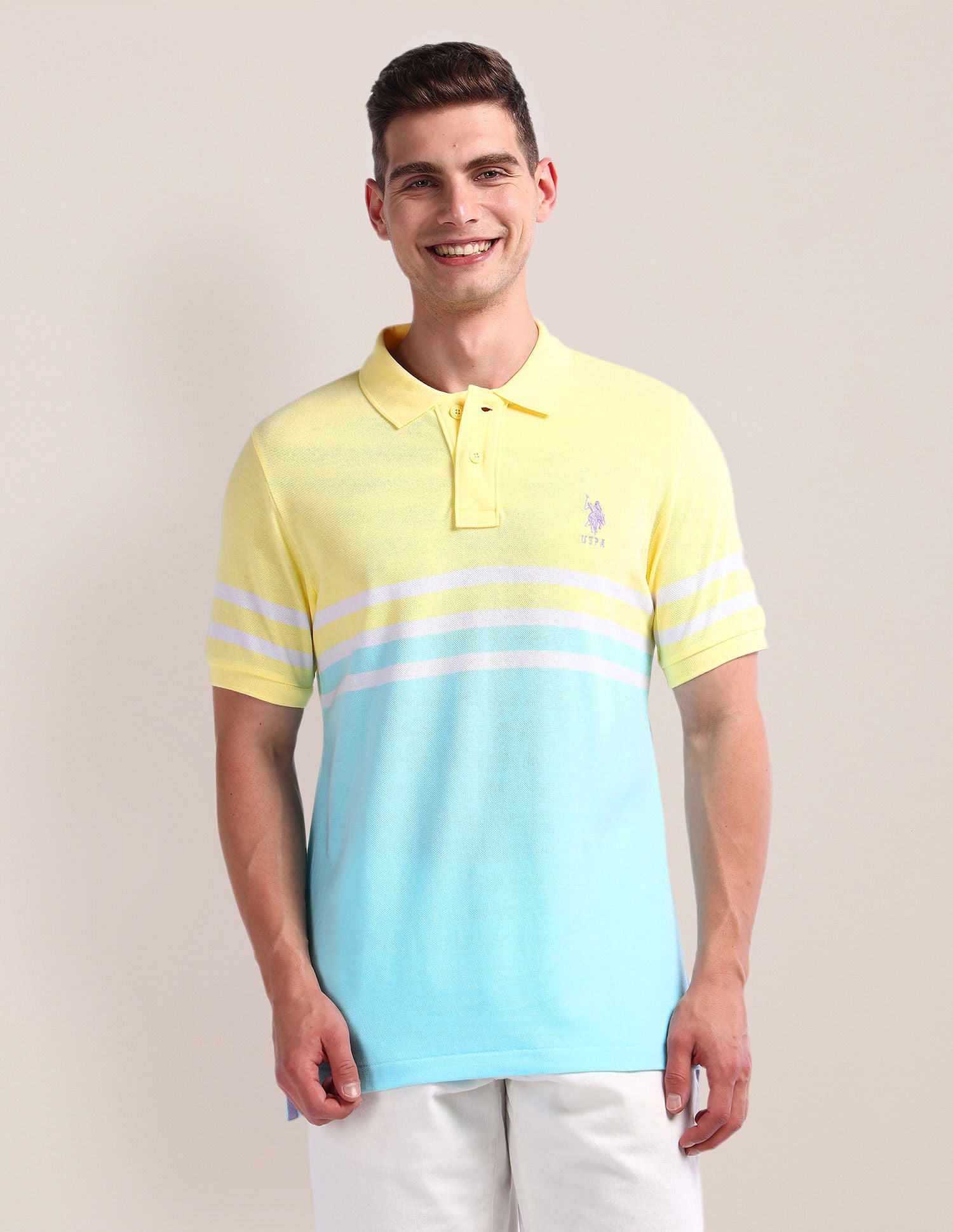 Colour Block Slim Polo Shirt Blue - U.S. Polo Assn. India | Large