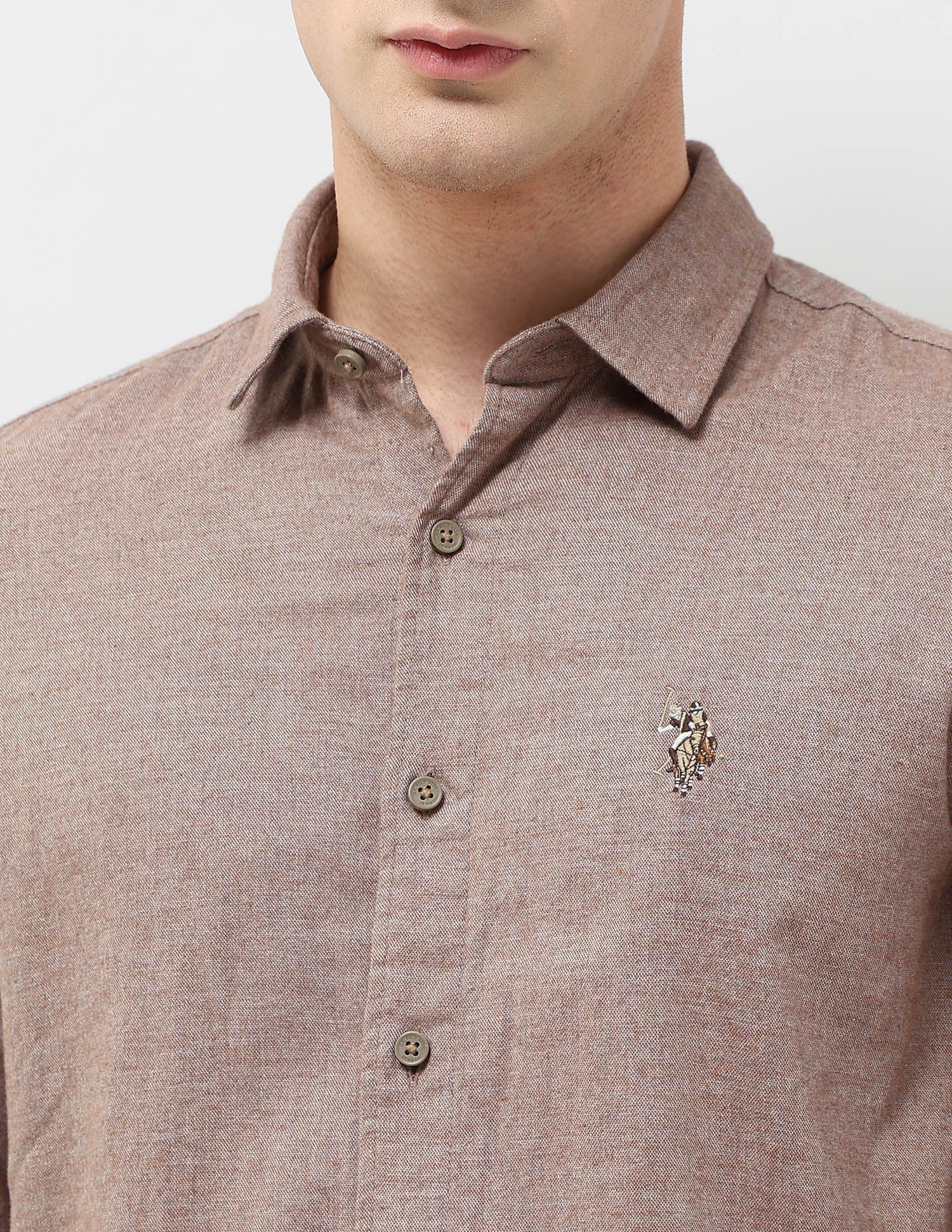 Solid Twill Regular Fit Shirt Khaki - U.S. POLO ASSN. | Large