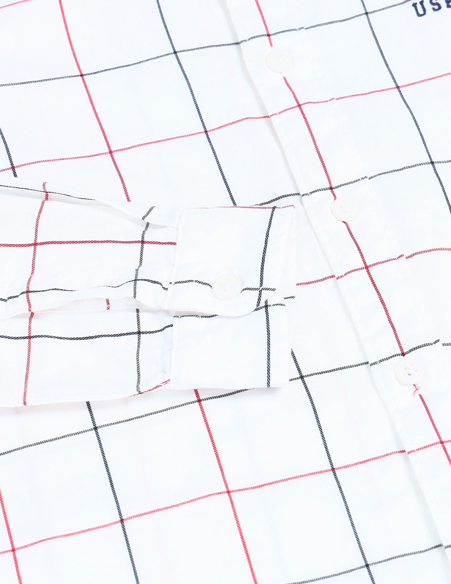 Dobby Regular Fit Checked Shirt White - U.S. POLO ASSN. | Large