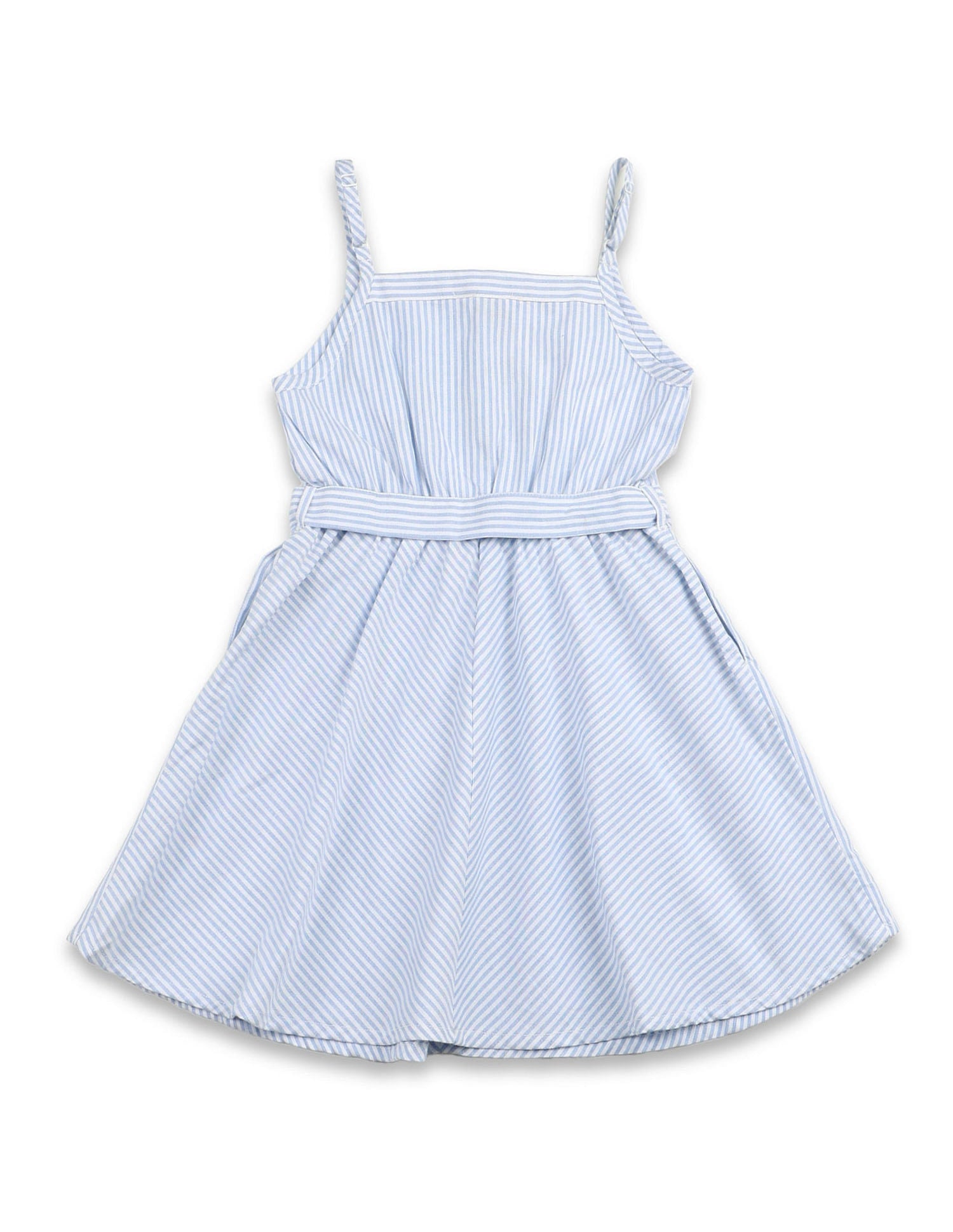 Girls Vertical Striped A-Line Dress Light Blue - U.S. POLO ASSN. | Large