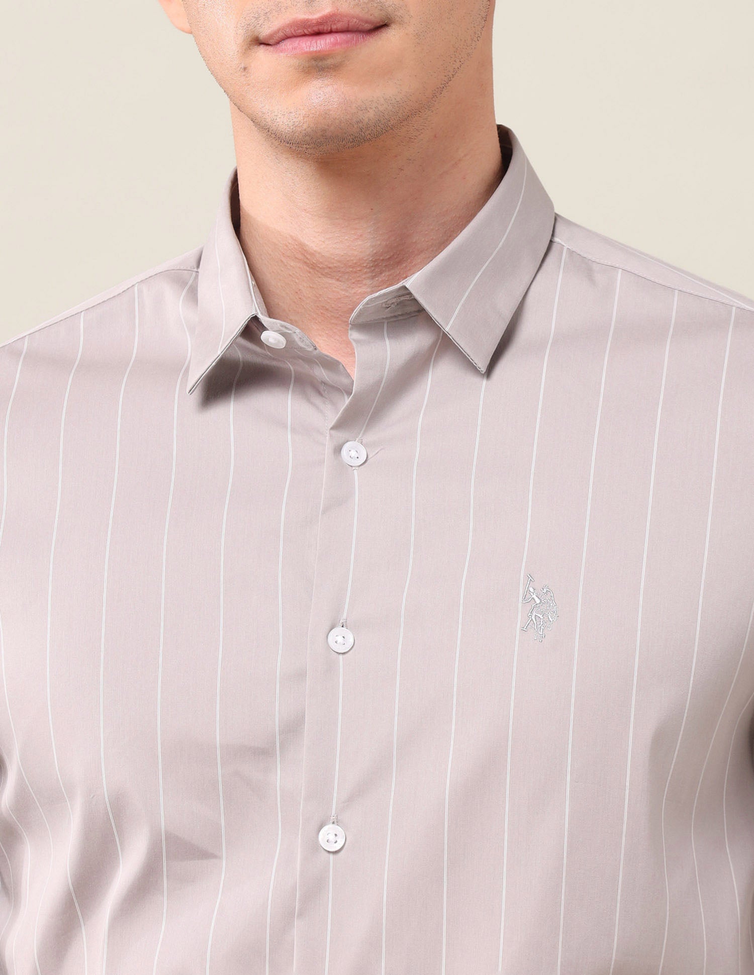 Tailored Fit Vertical Striped Shirt Light Khaki - U.S. Polo Assn. India | Large