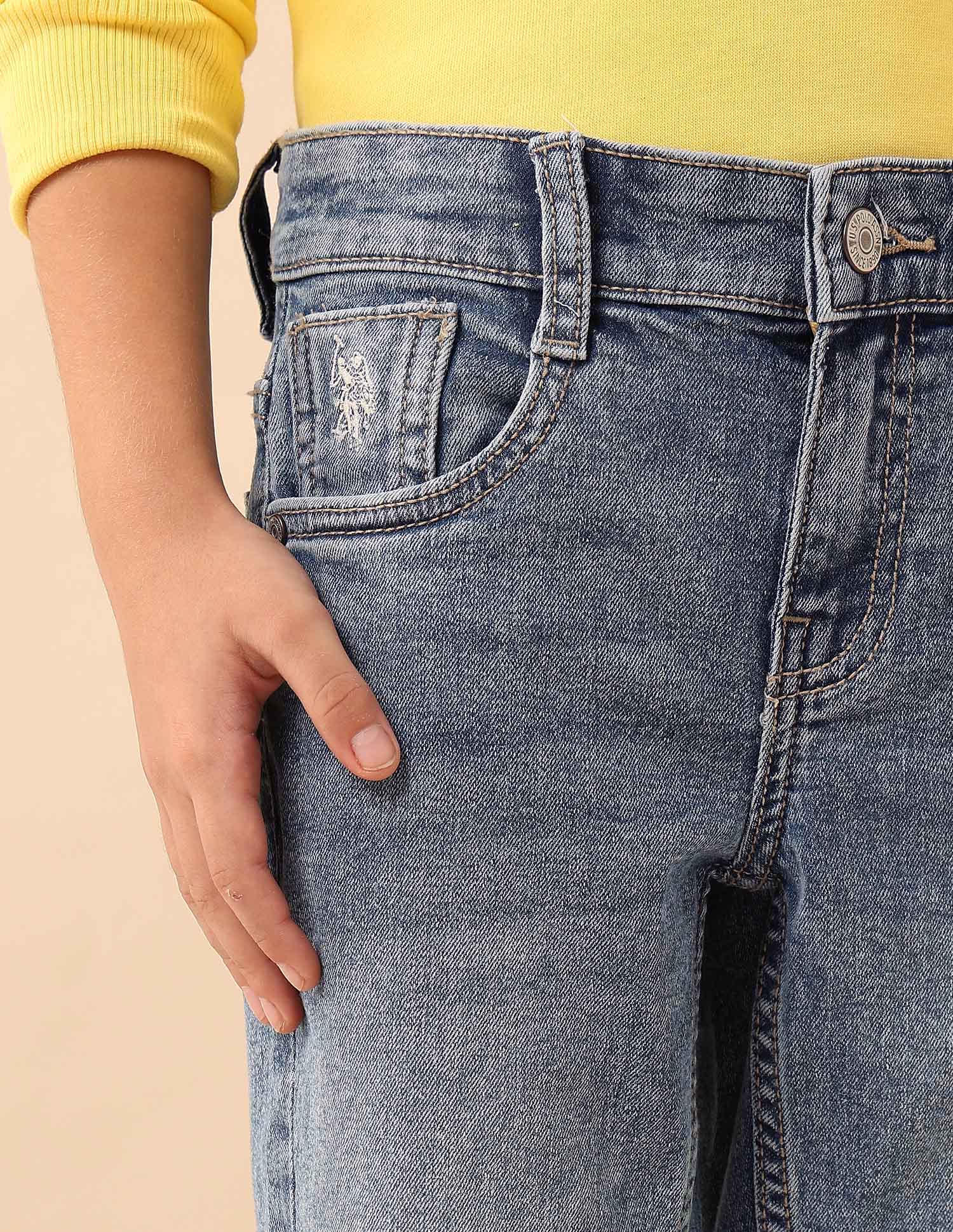 Boys Slim Fit Whiskered Jeans Blue - U.S. POLO ASSN. | Large