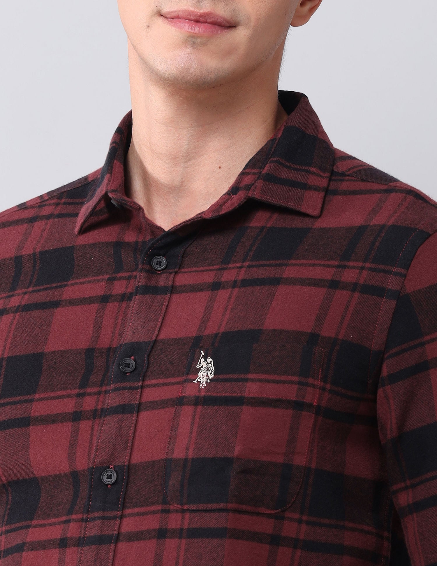 Regular Fit Twill Checked Shirt Medium Red - U.S. POLO ASSN. | Large