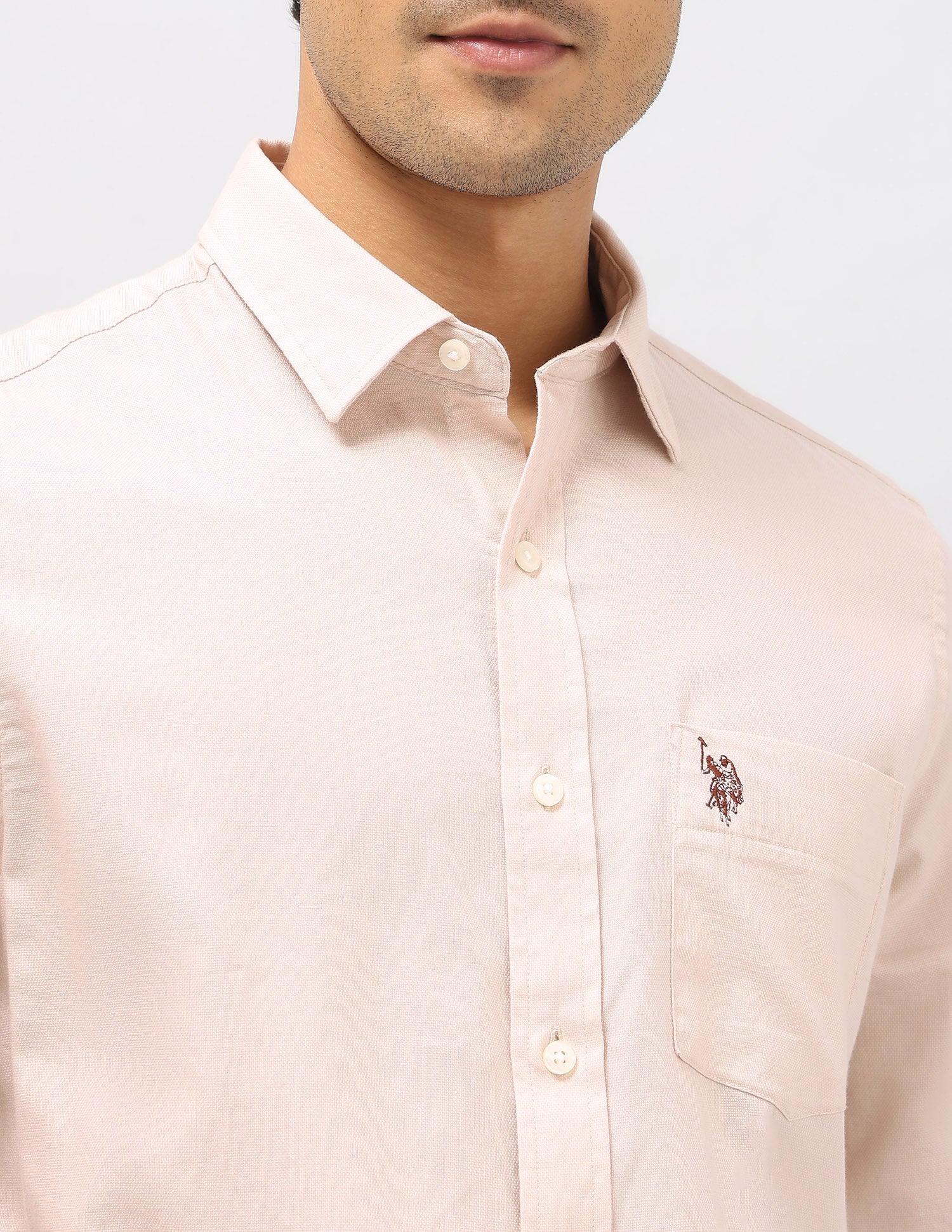 Dobby Tailored Fit Shirt Beige - U.S. POLO ASSN. | Large