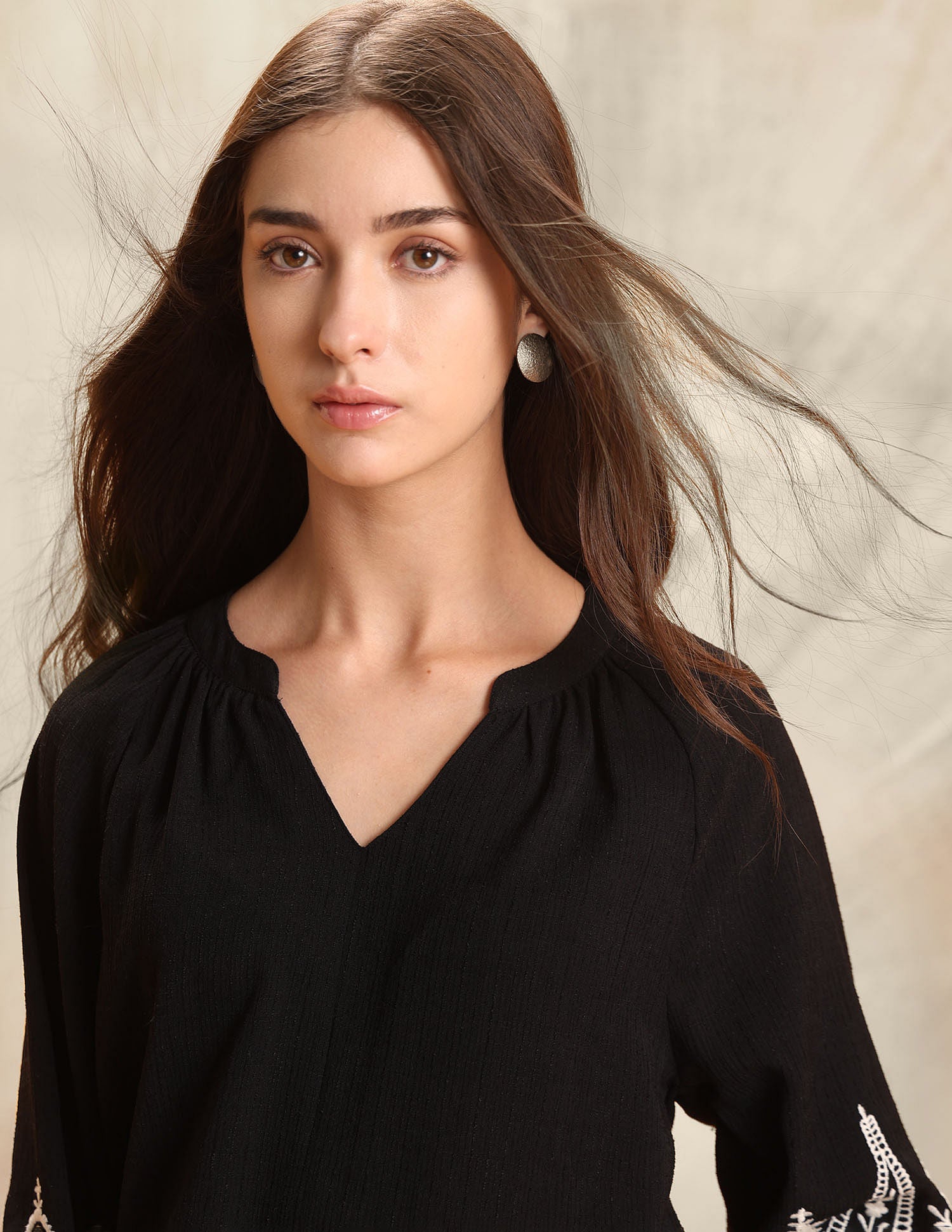 Floral Embroidered Top Black - U.S. POLO ASSN. | Large