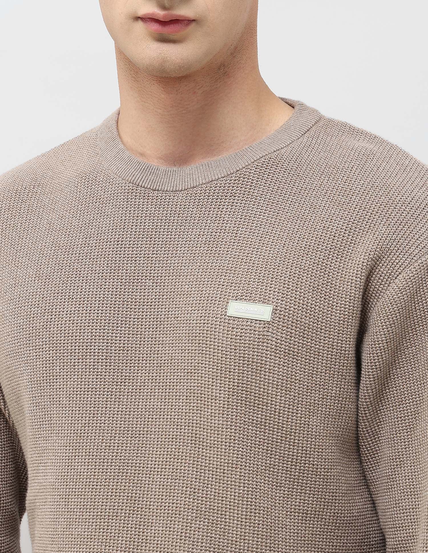 Patterned Knit Regular Fit Sweater Beige - U.S. POLO ASSN. | Large