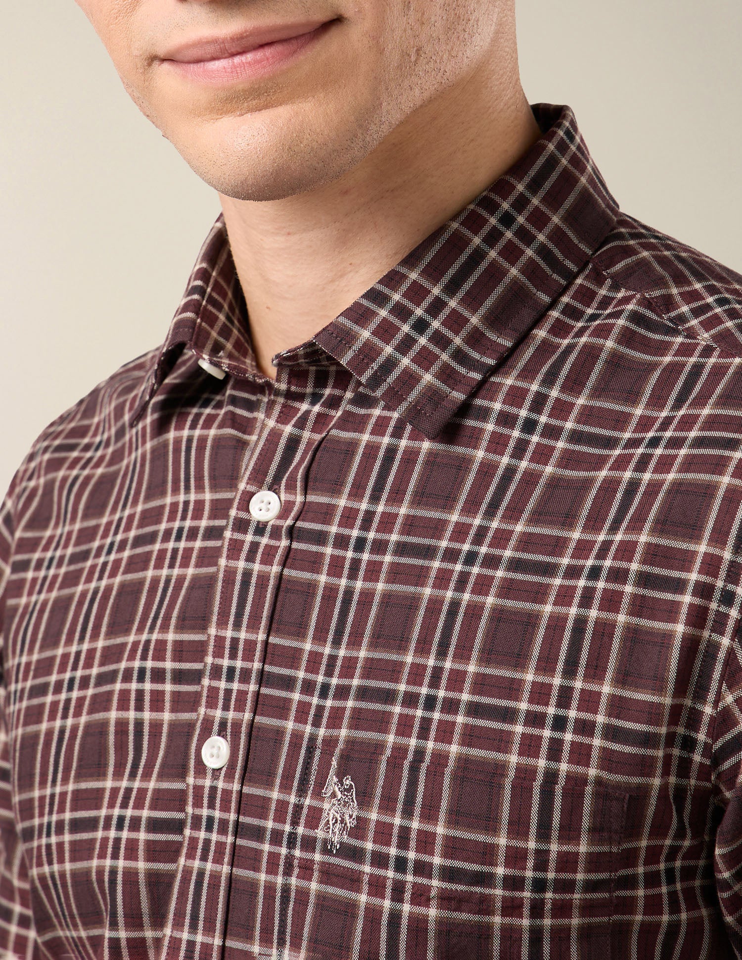 Grid Tattersall Checked Tailored Fit Shirt Maroon - U.S. Polo Assn. India | Large