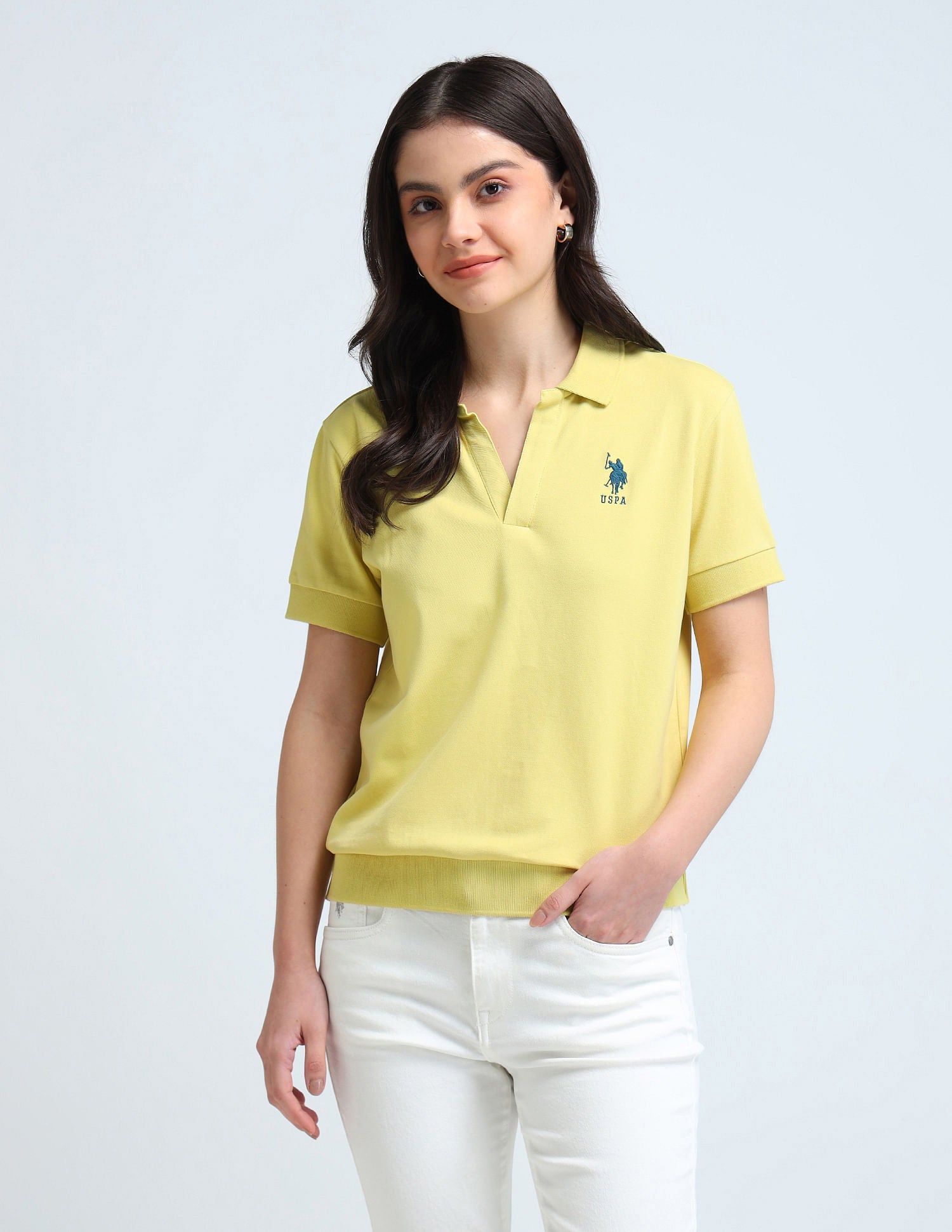 Open Placket Relaxed Polo Shirt Yellow - U.S. POLO ASSN. | Large