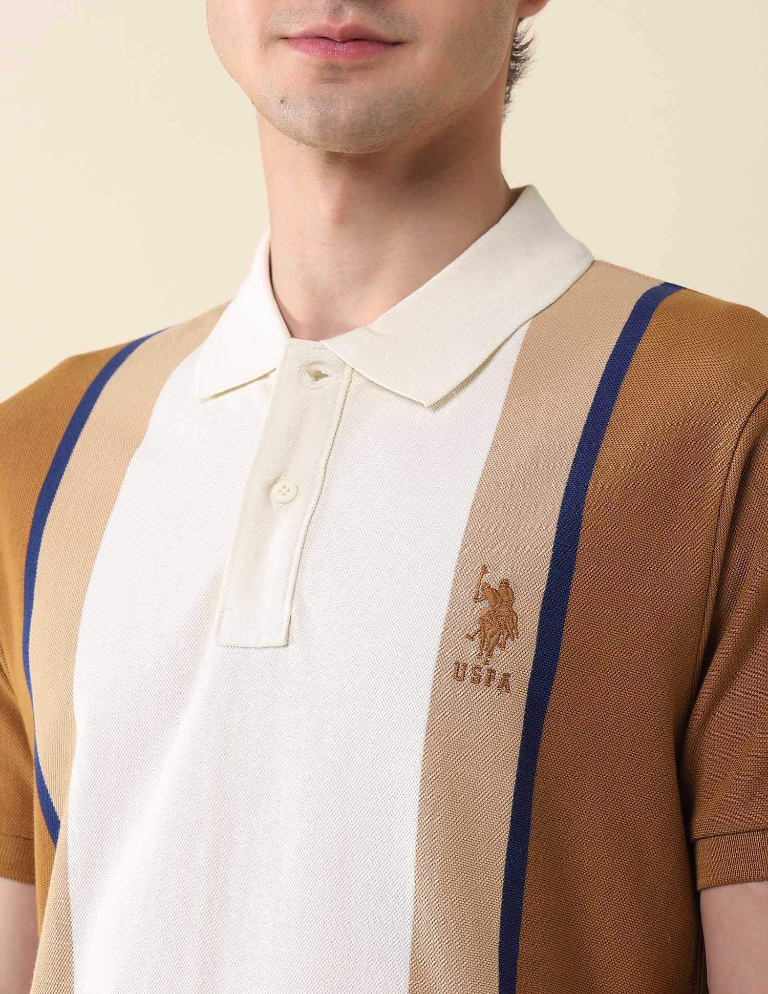 Colourblocked Pure Cotton Gold Cup Polo Shirt Brown - U.S. Polo Assn. India | Large