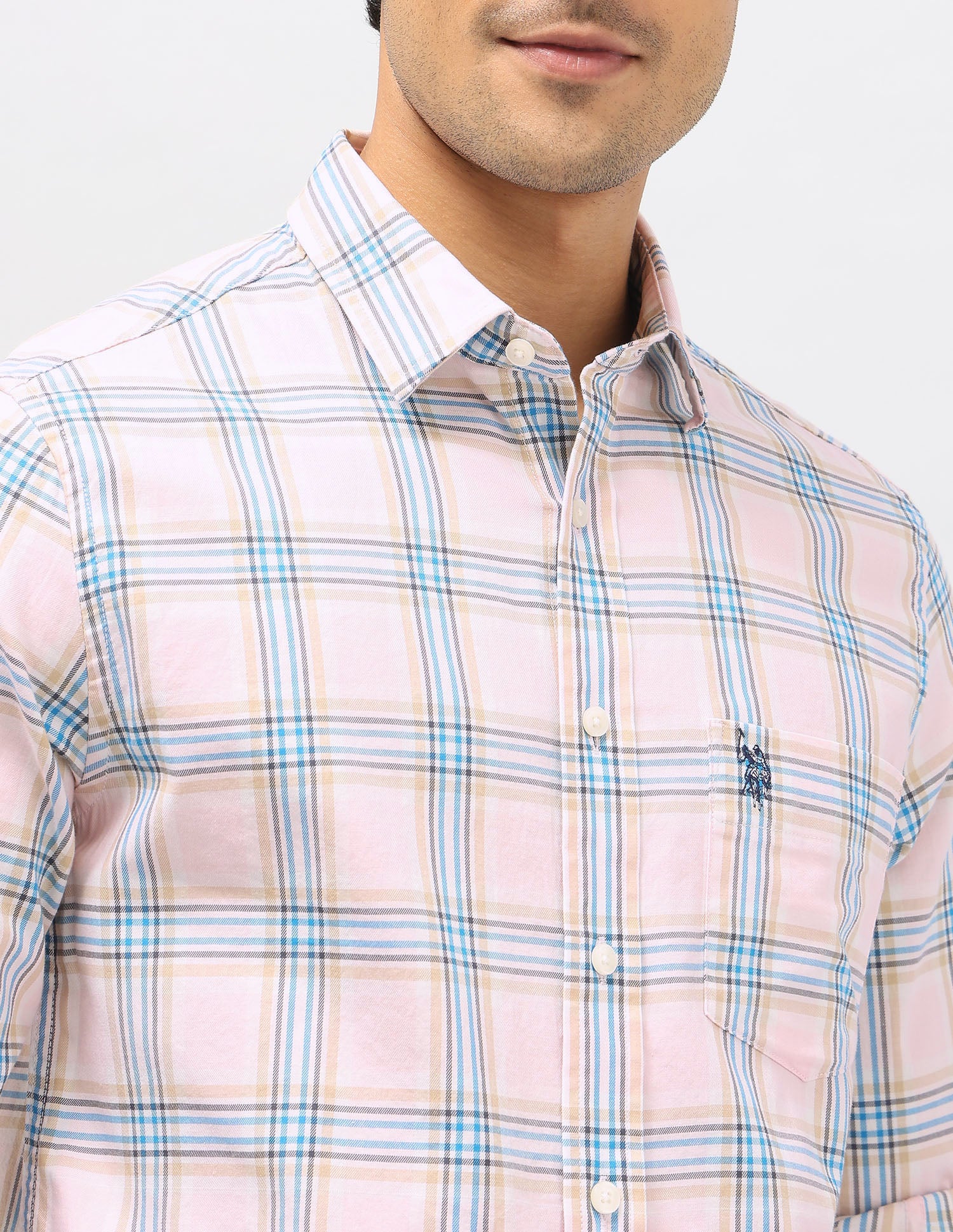 Plaid Checked Pure Cotton Shirt Pink - U.S. Polo Assn. India | Large