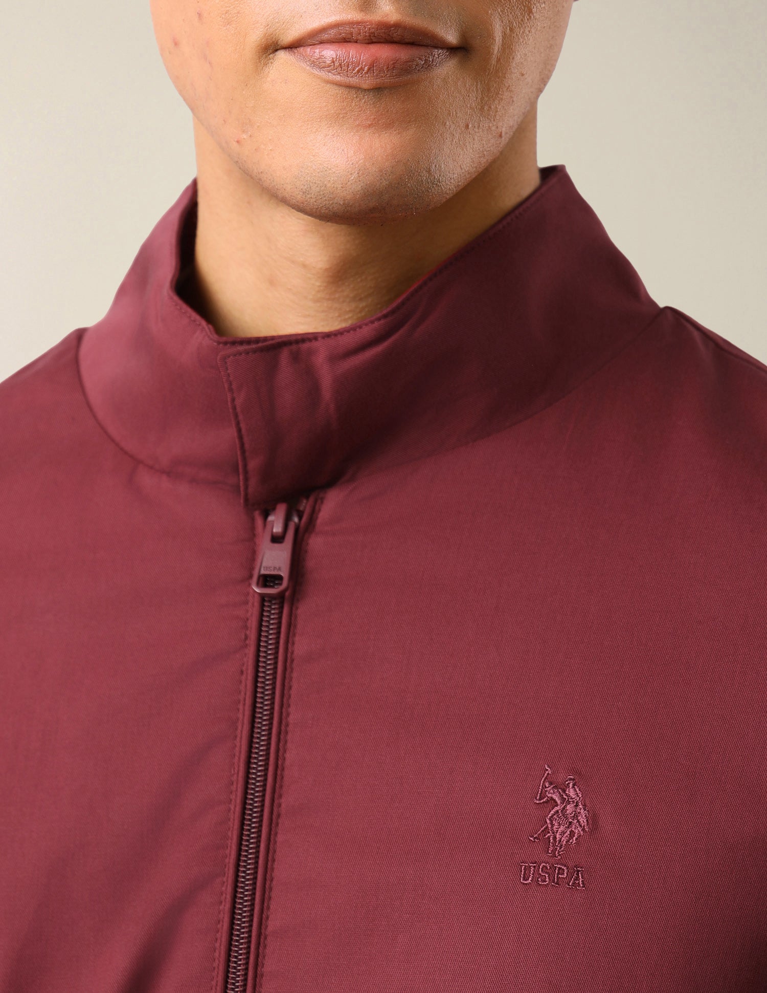 Solid Regular Fit Bomber Jacket Red - U.S. Polo Assn. India | Large