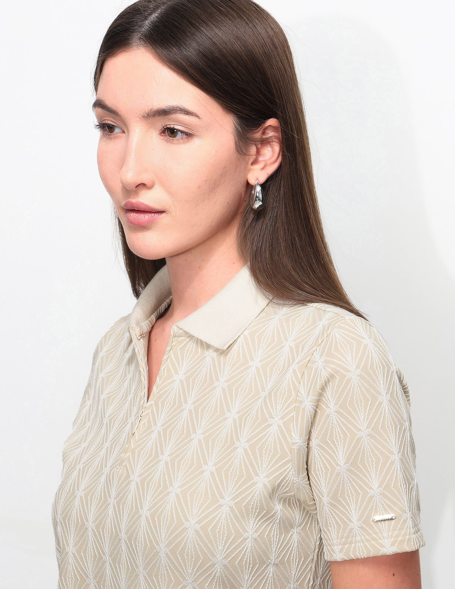 Geometric Self Design Polo Shirt Dress Beige - U.S. Polo Assn. India | Large