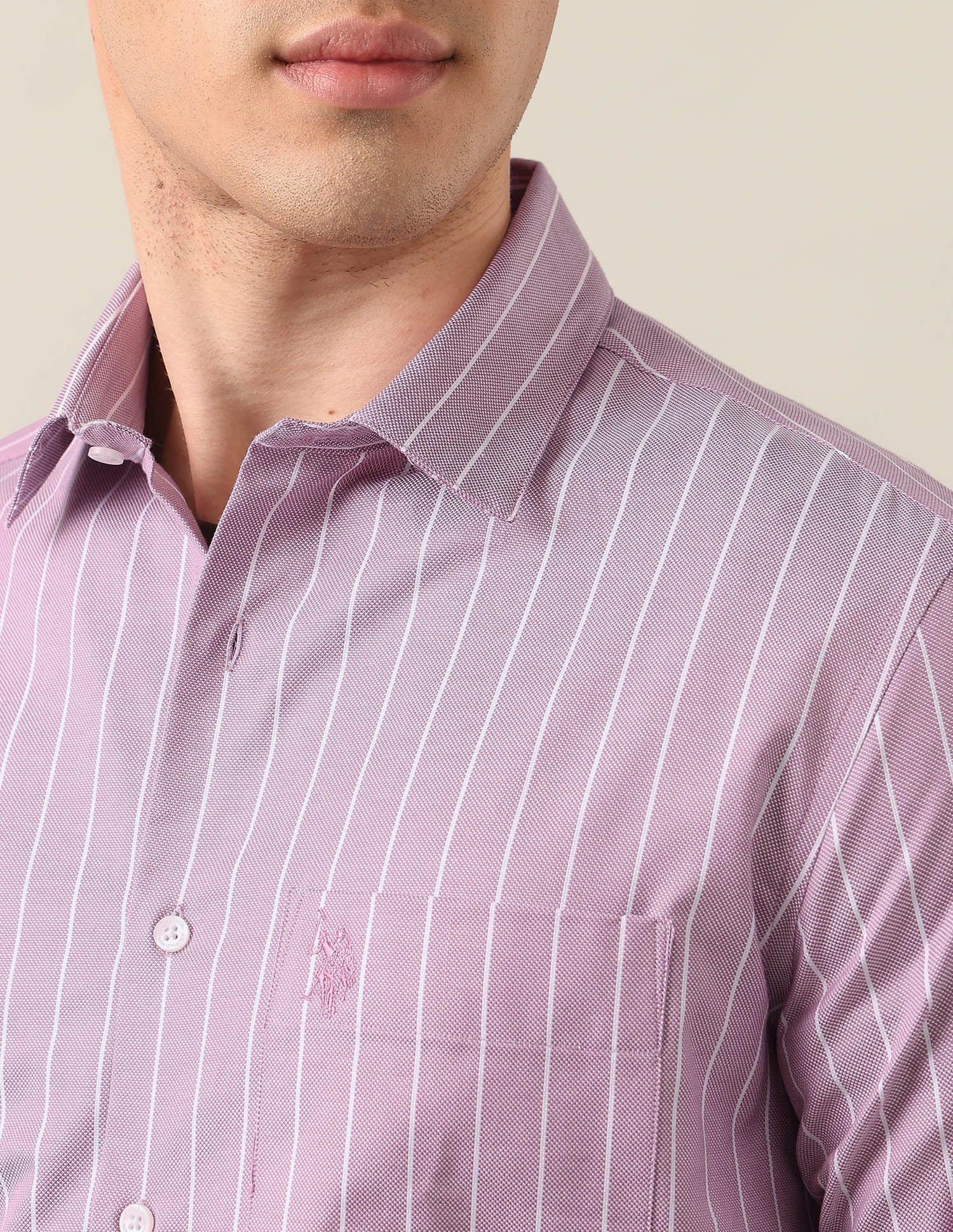 Tailored Fit Vertical Striped Shirt Pink - U.S. Polo Assn. India | Large
