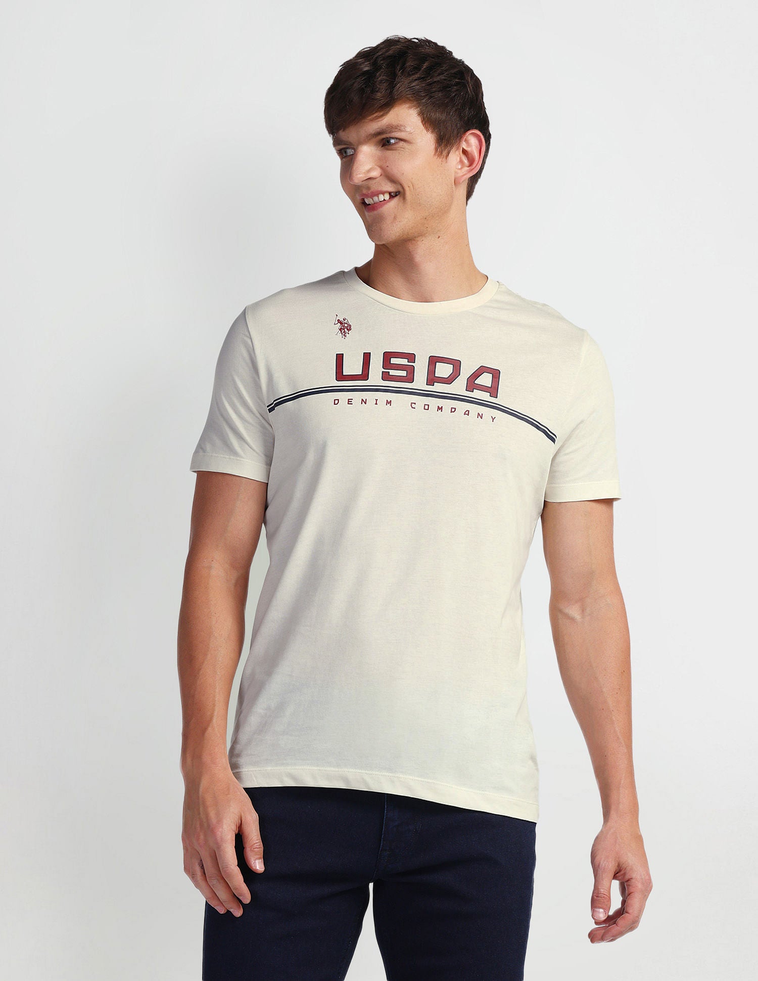 Brand Print Muscle Fit T-Shirt White - U.S. Polo Assn. India | Large