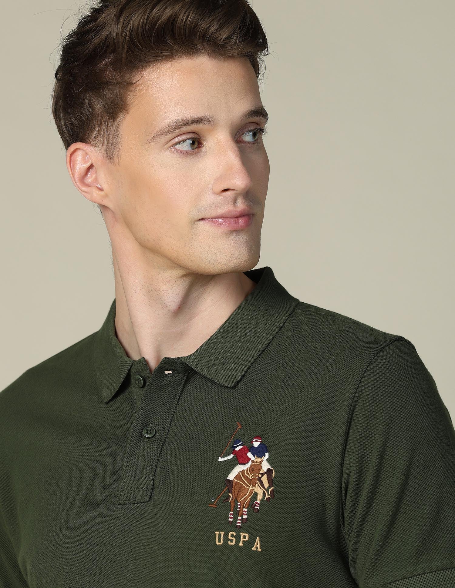 Solid Regular Fit Polo Shirt Dark Olive - U.S. POLO ASSN. | Large