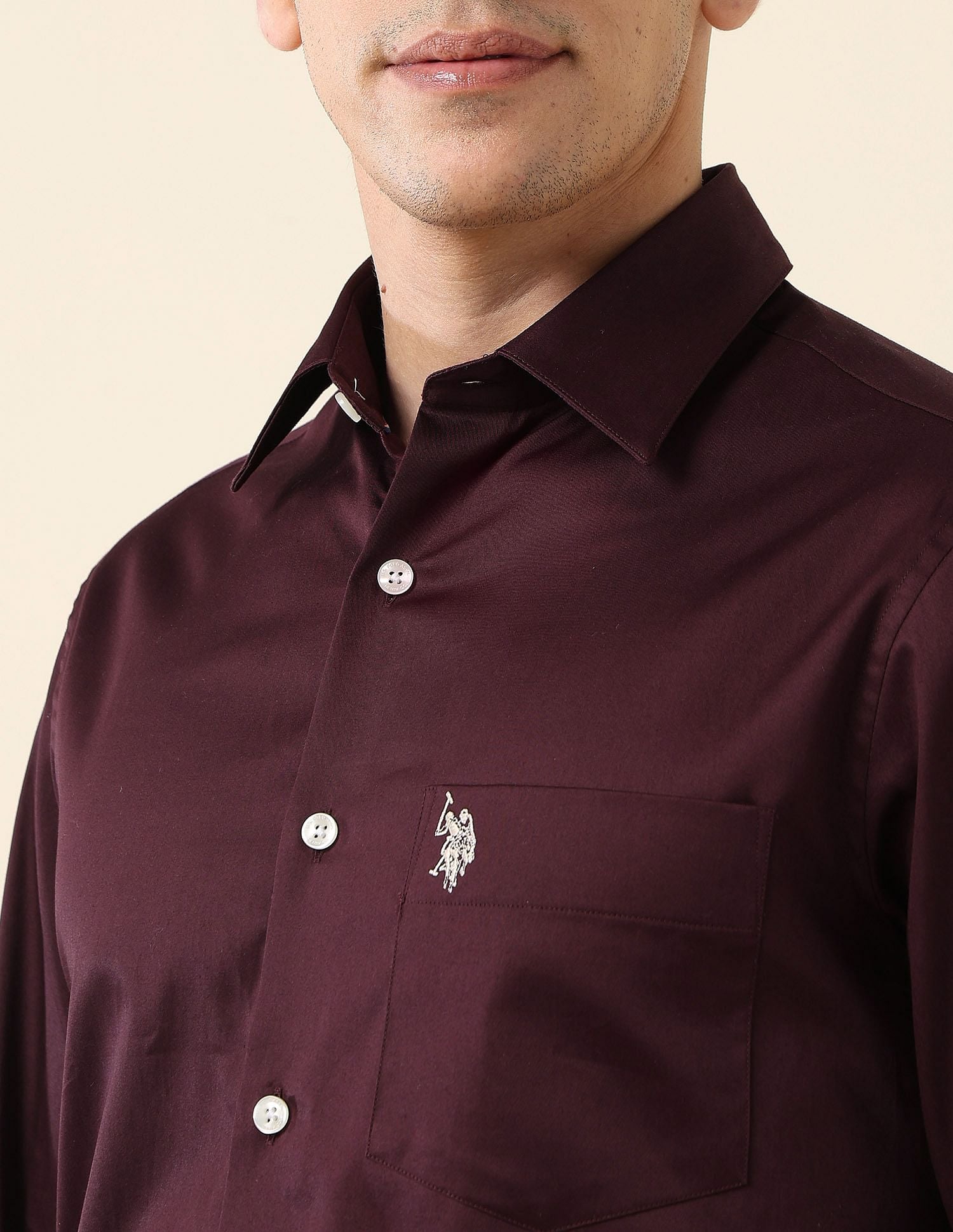 Tailored Fit Satin Shirt Maroon - U.S. Polo Assn. India | Large