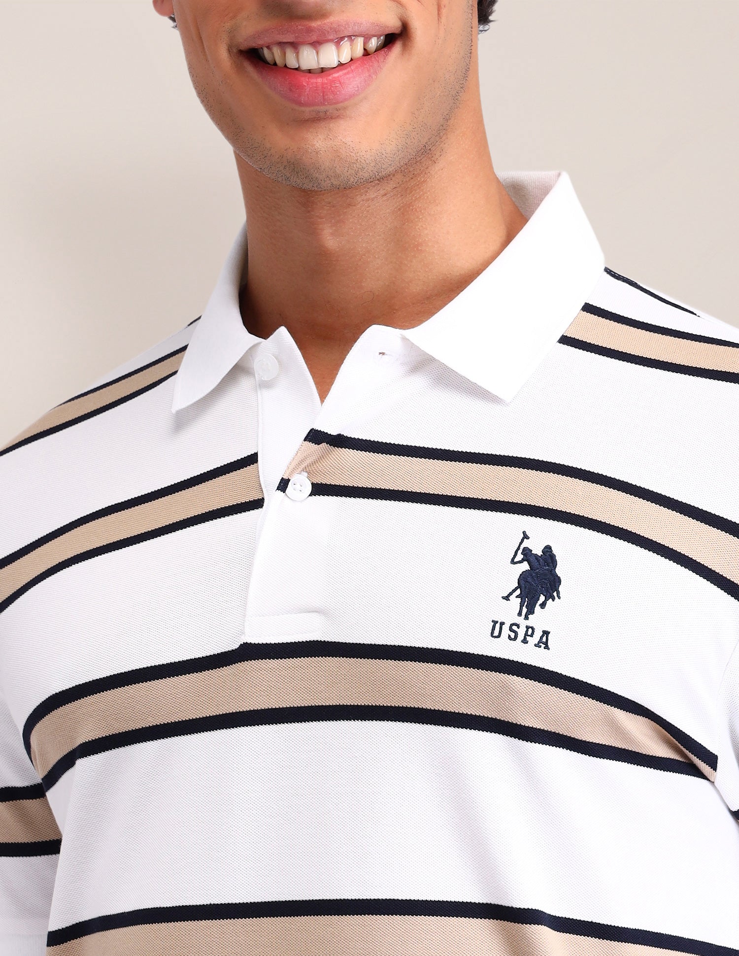 Horizontal Striped Slim Fit Polo Shirt White - U.S. Polo Assn. India | Large