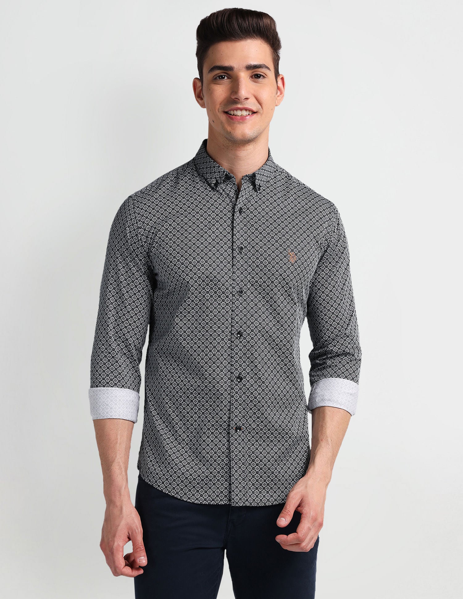 Slim Fit Motif Print Shirt Black - U.S. Polo Assn. India | Large