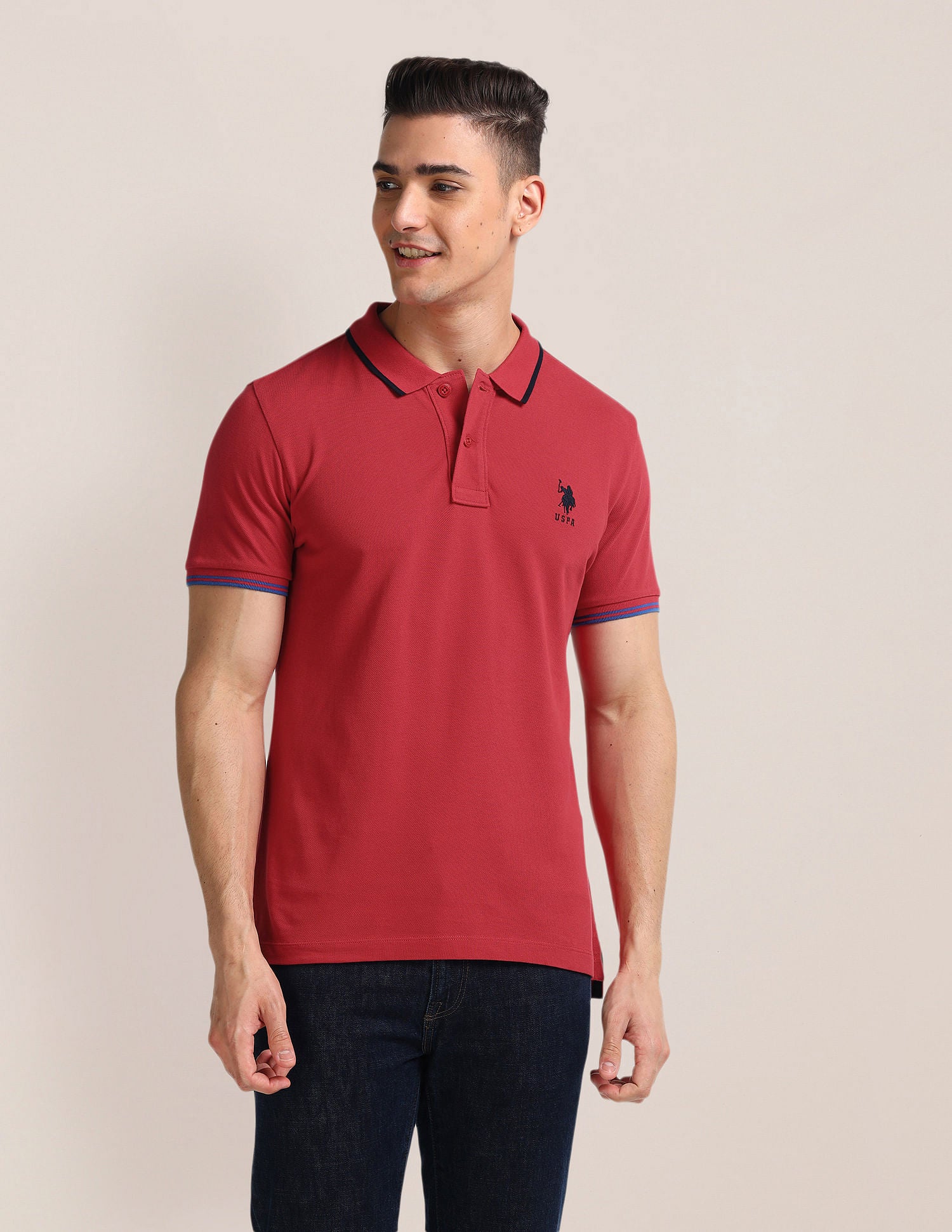 Solid Slim Fit Polo Shirt Red - U.S. Polo Assn. India | Large