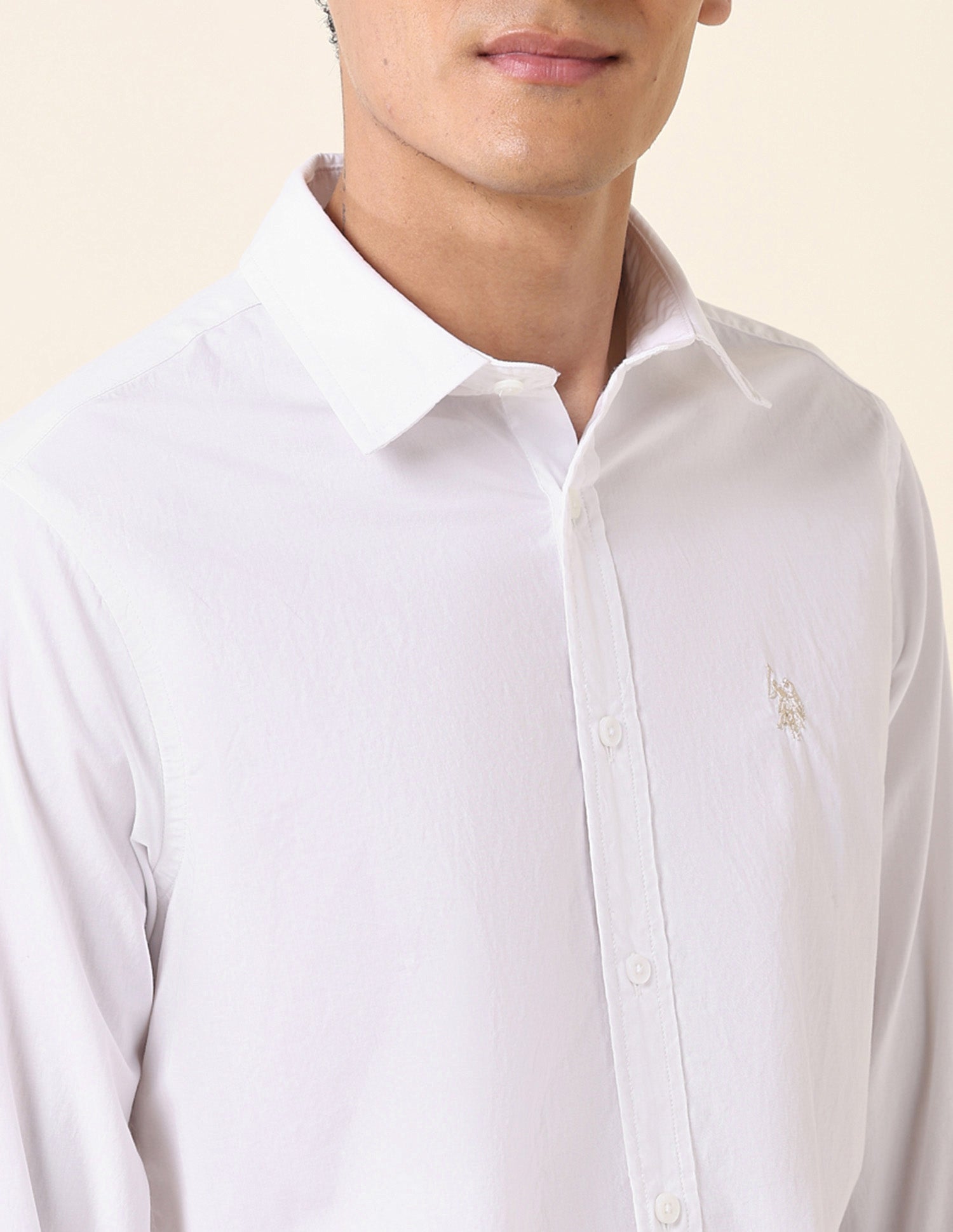 Pure Cotton Tailored Fit Solid Shirt White - U.S. Polo Assn. India | Large