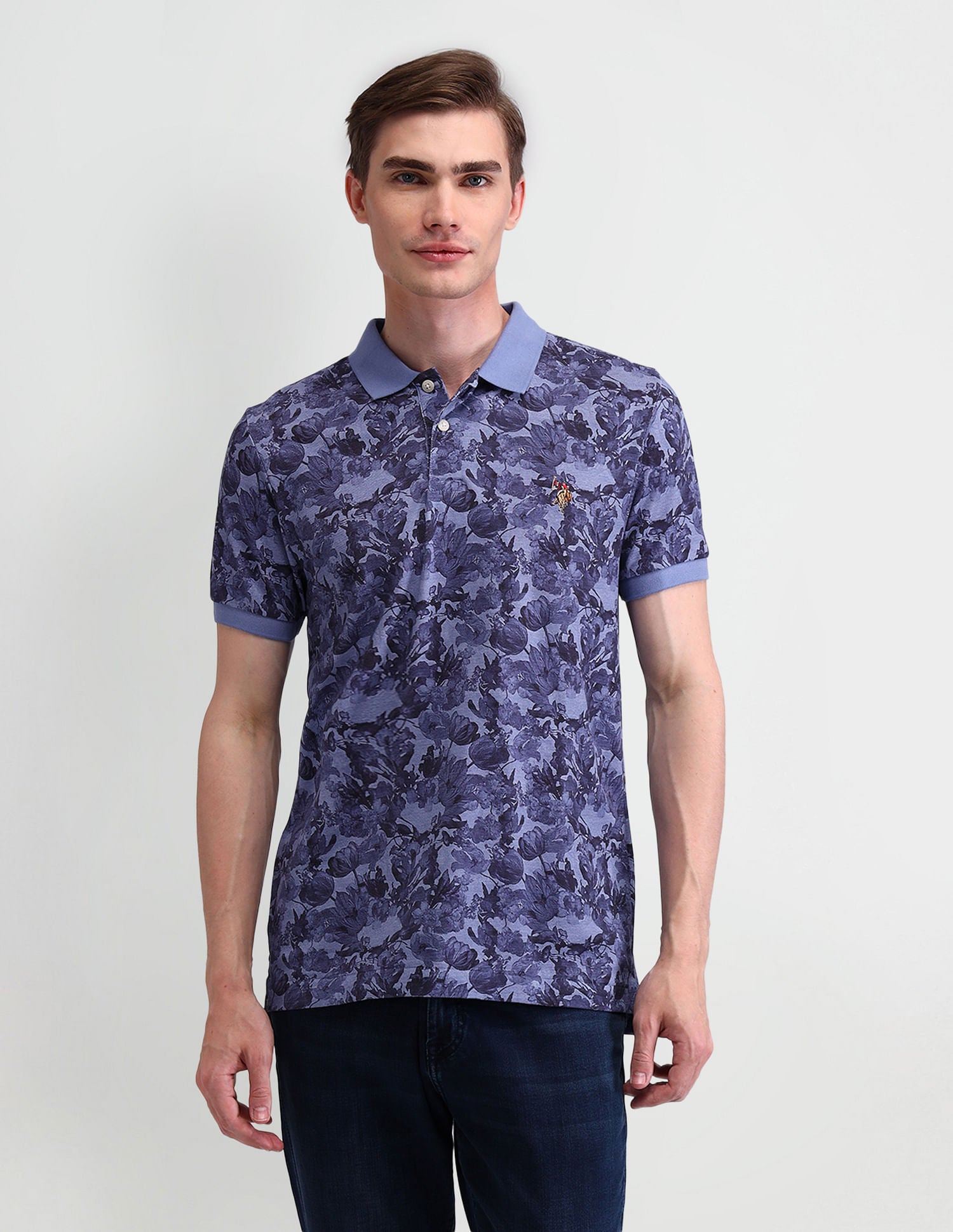 Pure Cotton Slim Fit Floral Polo Shirt Navy - U.S. Polo Assn. India | Large
