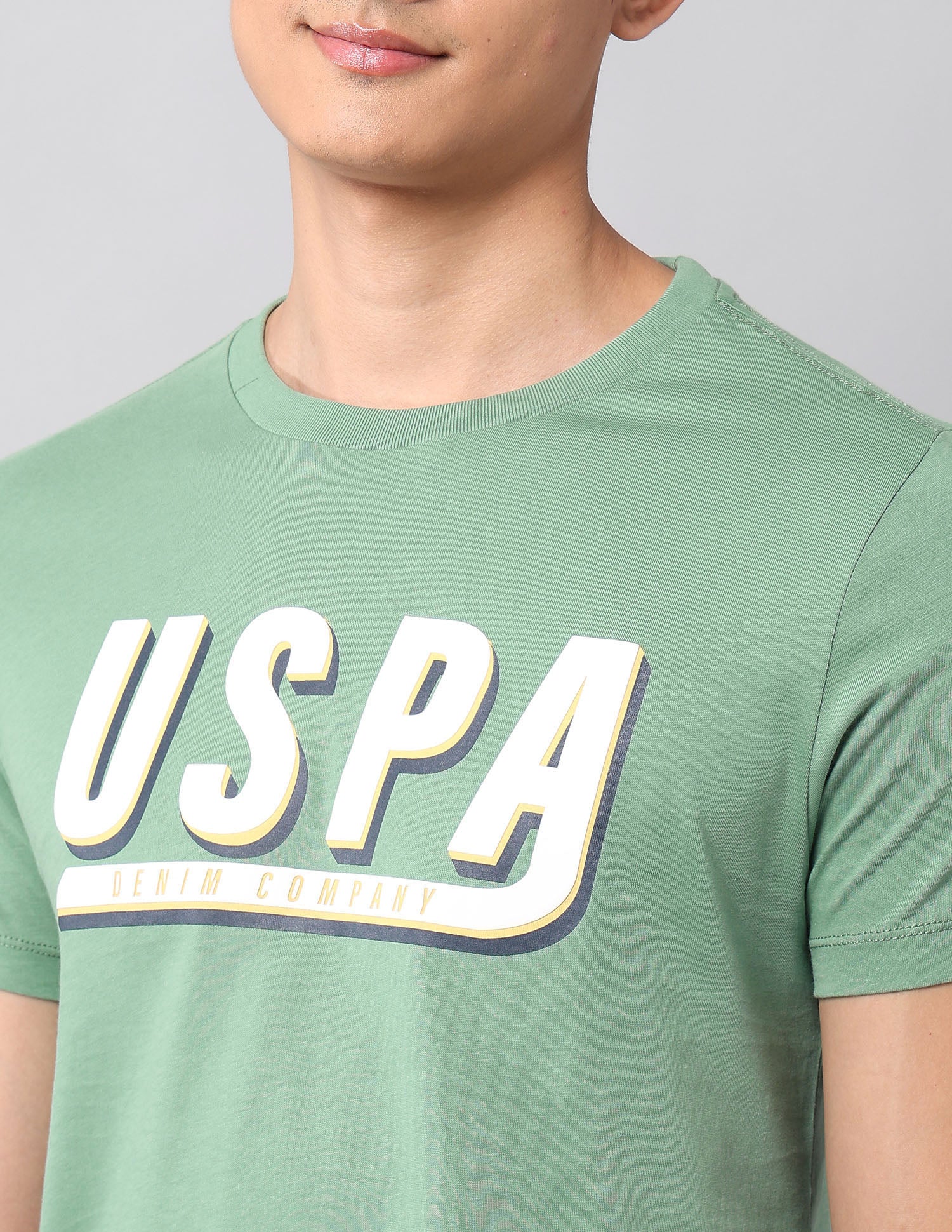 Muscle Fit Brand Printed T-Shirt Light Green - U.S. Polo Assn. India | Large
