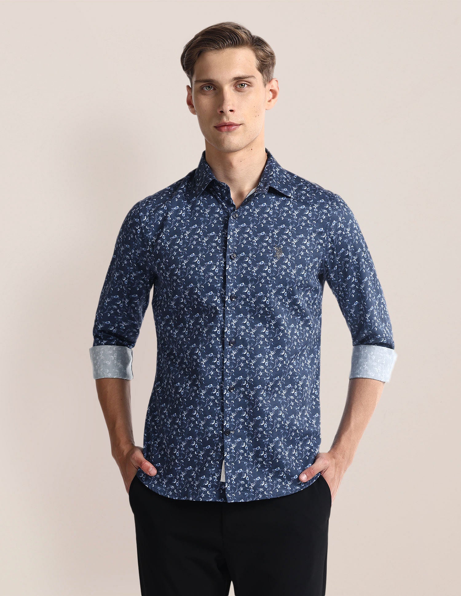 Floral Print Tailored Fit Shirt Navy - U.S. POLO ASSN. | Large