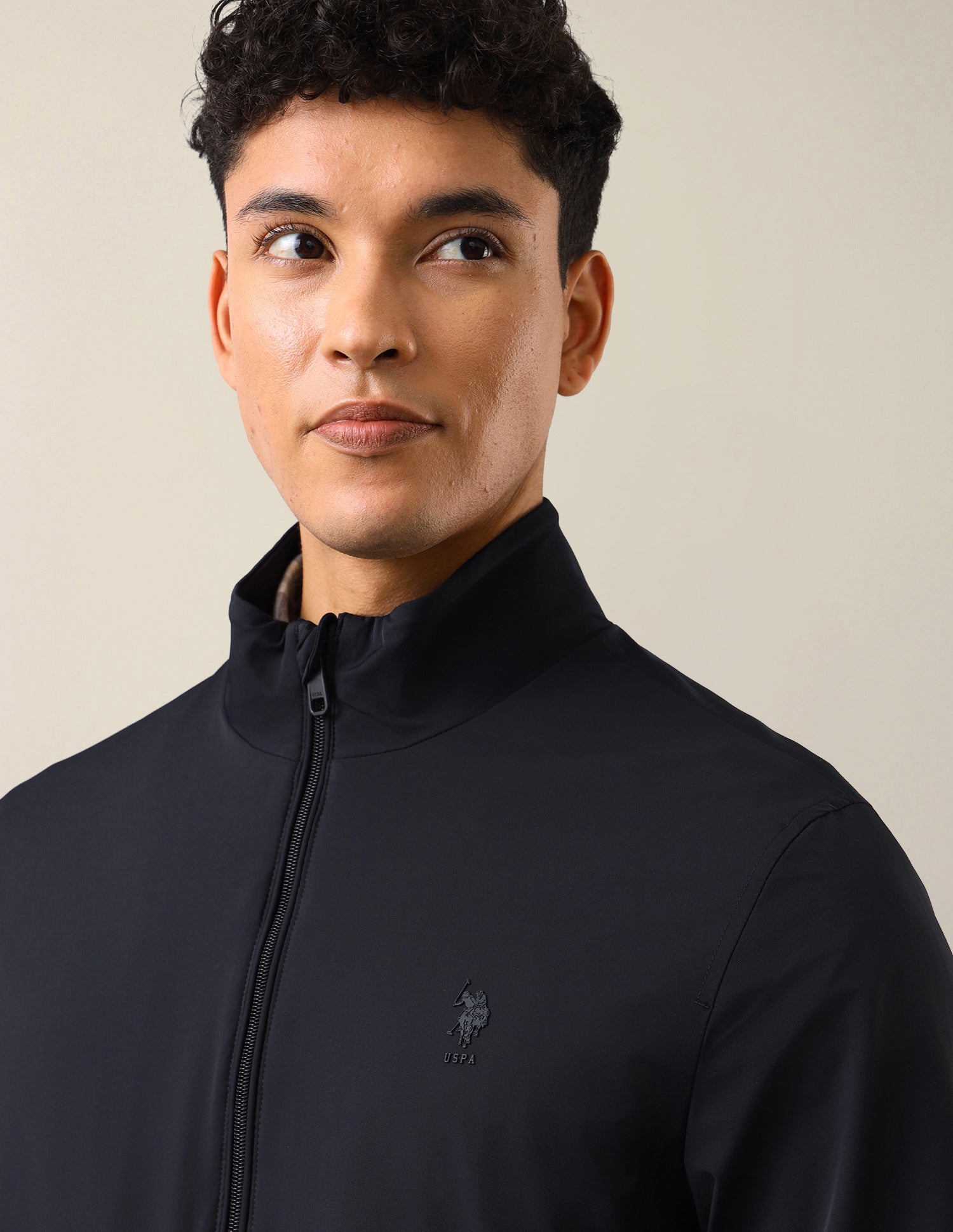 Solid Regular Fit Bomber Jacket Navy - U.S. Polo Assn. India | Large