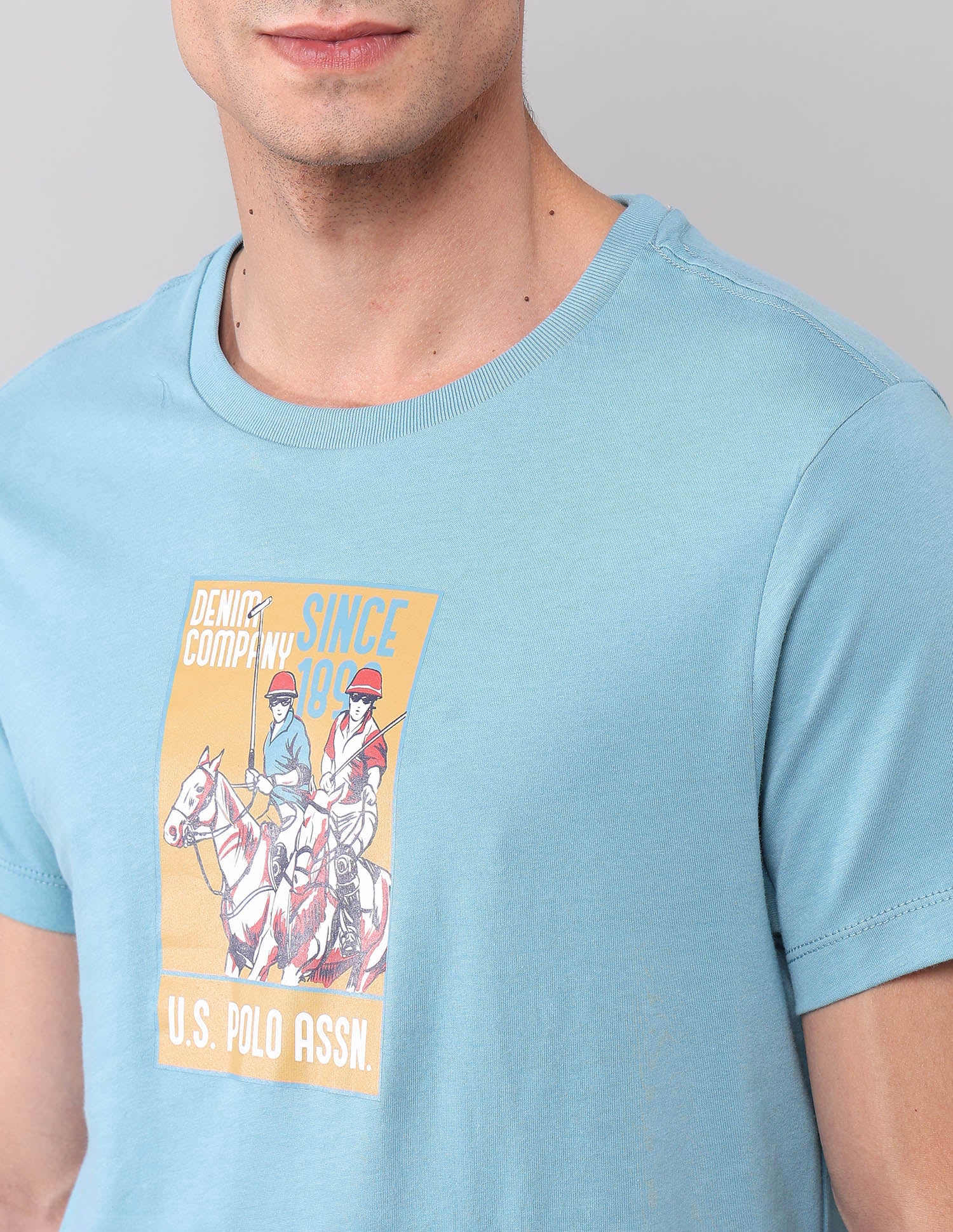 Graphic Printed Muscle Fit T-Shirt Light Blue - U.S. Polo Assn. India | Large
