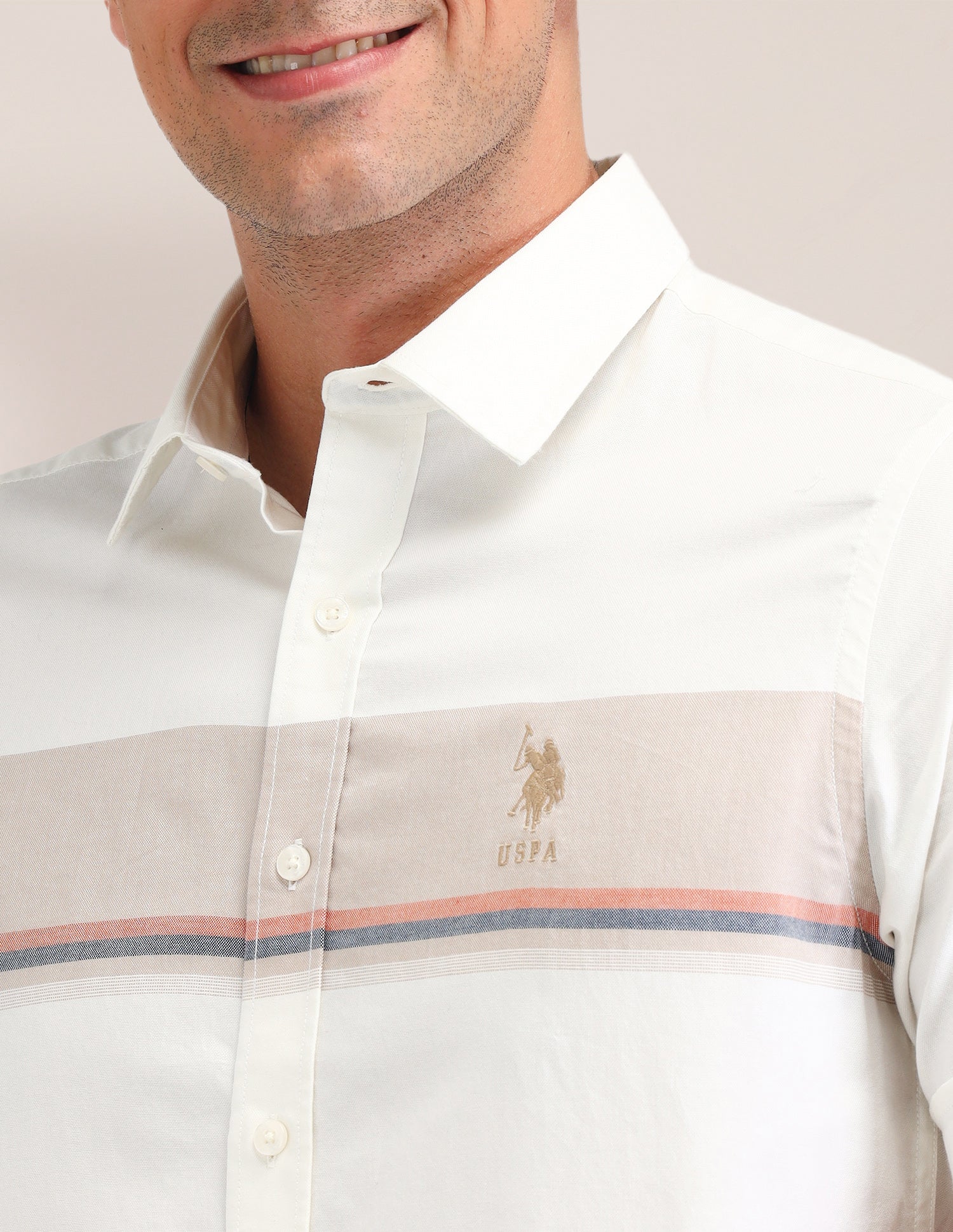 Horizontal Striped Regular Fit Shirt Beige - U.S. Polo Assn. India | Large