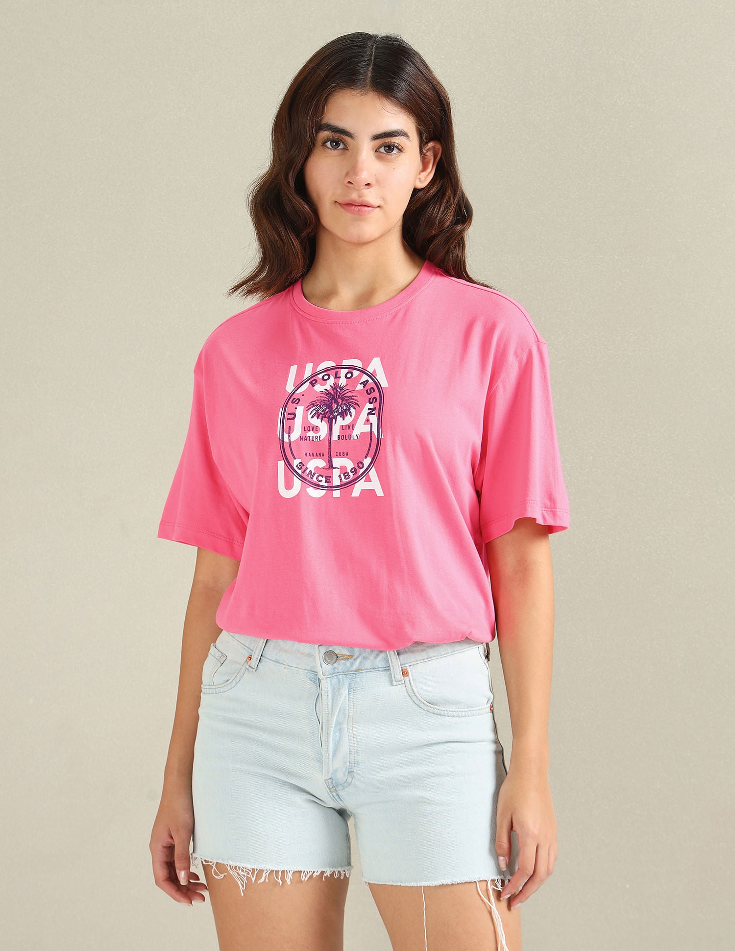Pure Cotton Boyfriend T-Shirt Pink - U.S. POLO ASSN. | Large