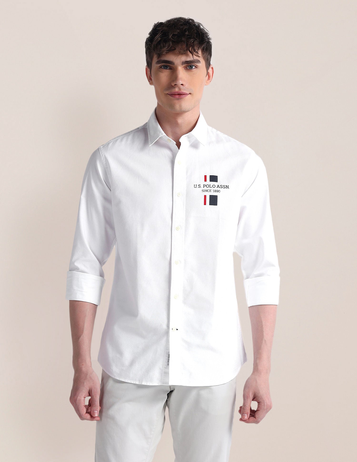 Long Sleeve Solid Brand Shirt White - U.S. POLO ASSN. | Large