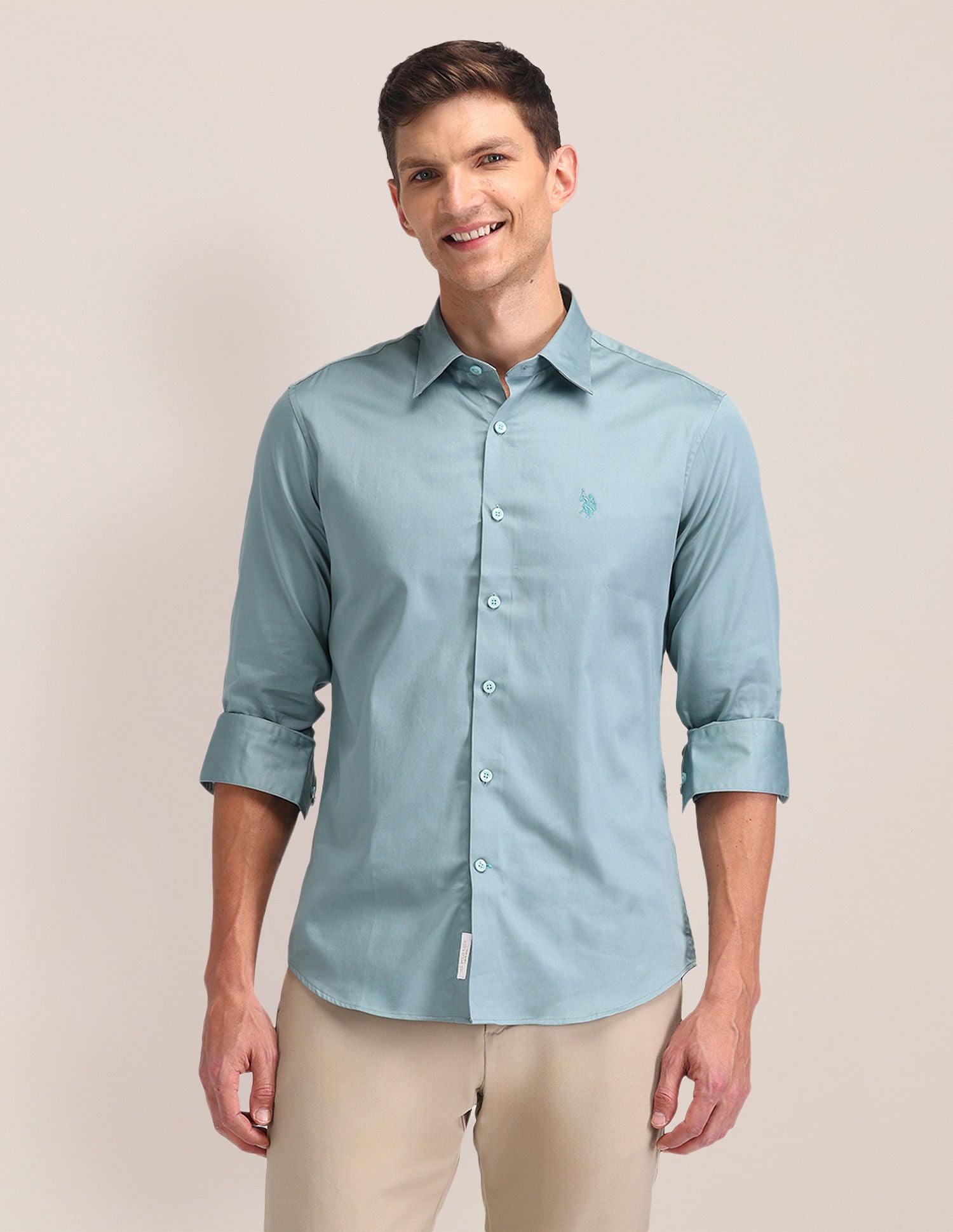 Regular Fit Satin Shirt Green - U.S. Polo Assn. India | Large