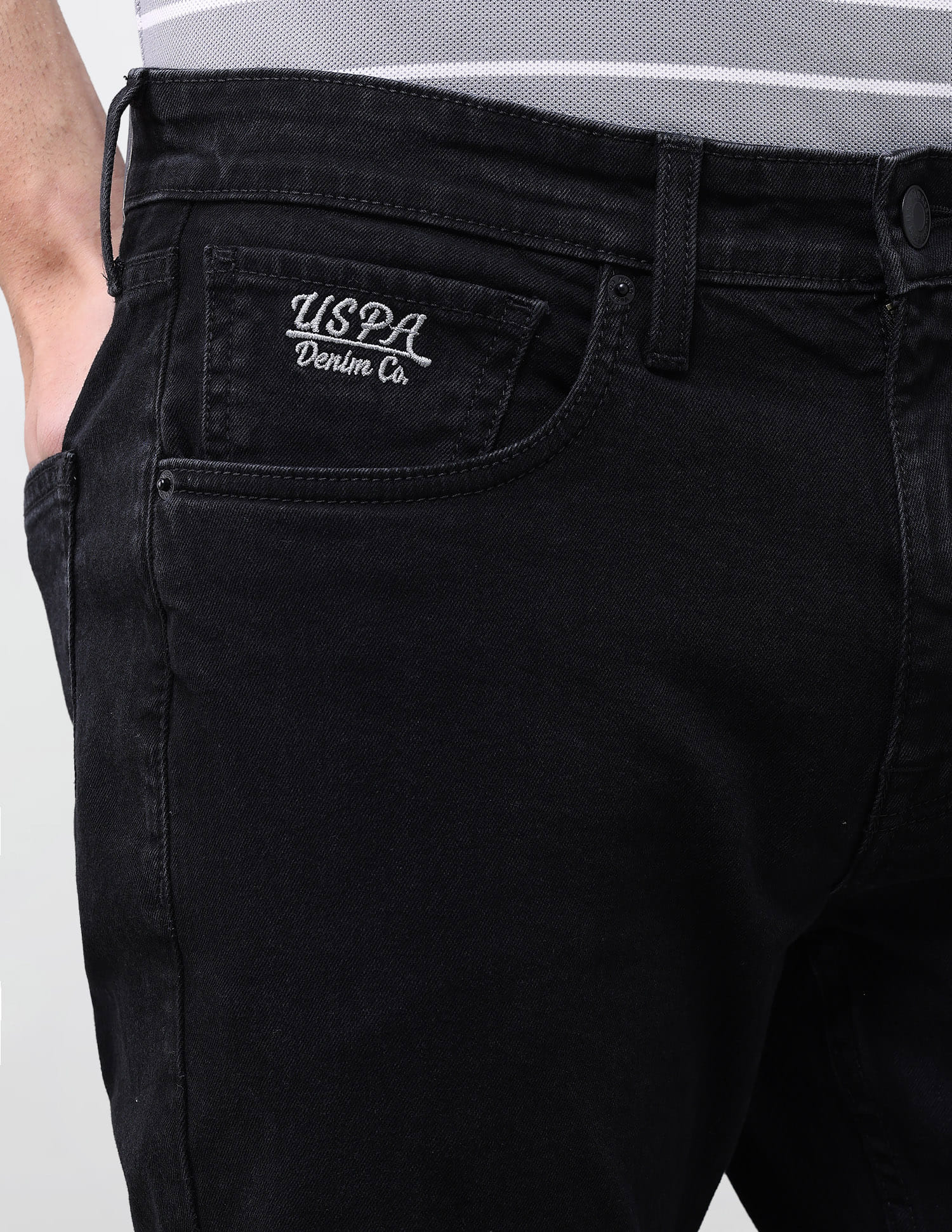 Solid Slim Straight Fit Jeans Black - U.S. Polo Assn. India | Large