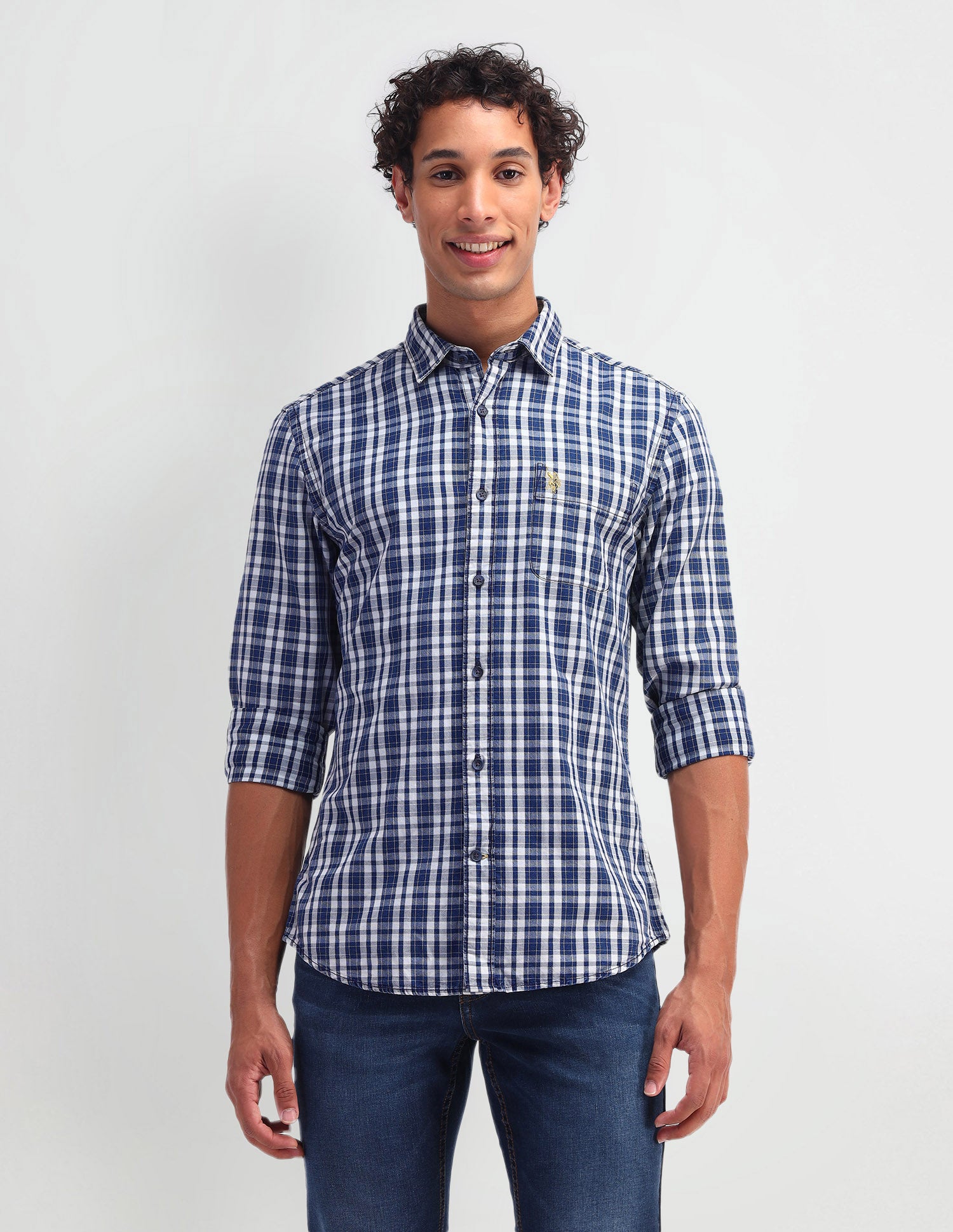 Slim Fit Tartan Checked Shirt Indigo - U.S. Polo Assn. India | Large