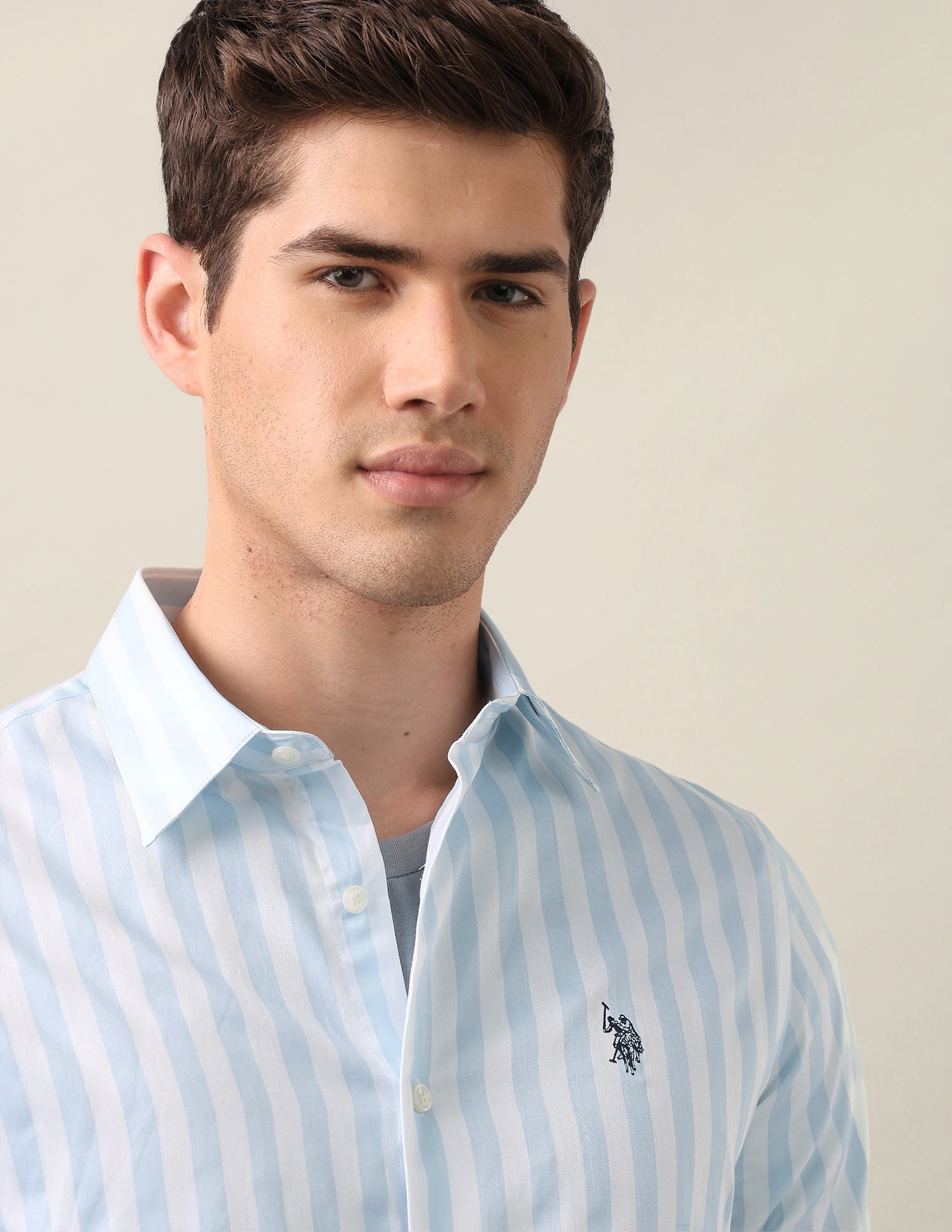 Vertical Striped Satin Shirt Light Blue - U.S. Polo Assn. India | Large