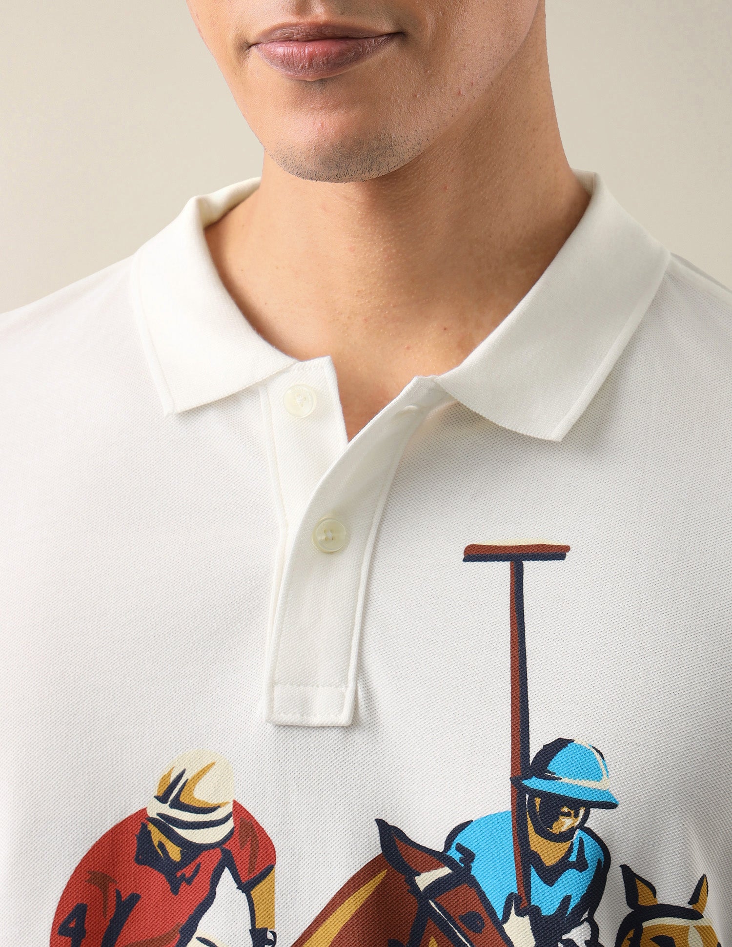 Graphic Brand Printed Slim Fit Polo Shirt Ivory - U.S. Polo Assn. India | Large