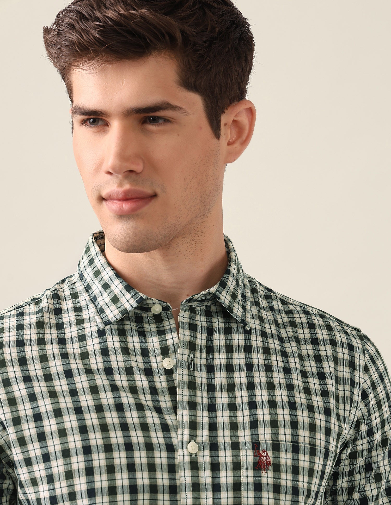 Grid Tattersall Checked Twill Shirt Dark Green - U.S. Polo Assn. India | Large