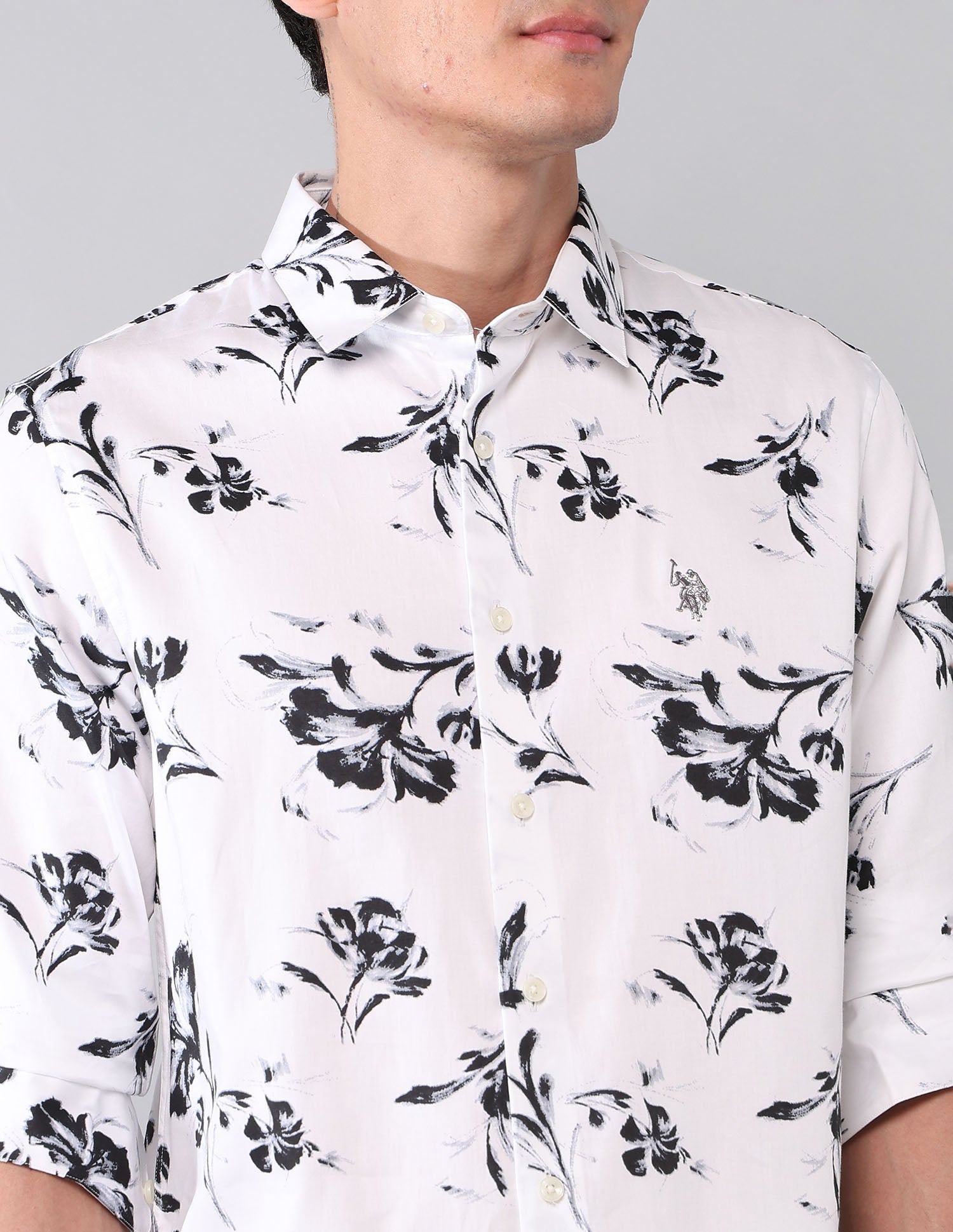 Floral Printed Pure Cotton Shirt White - U.S. Polo Assn. India | Large