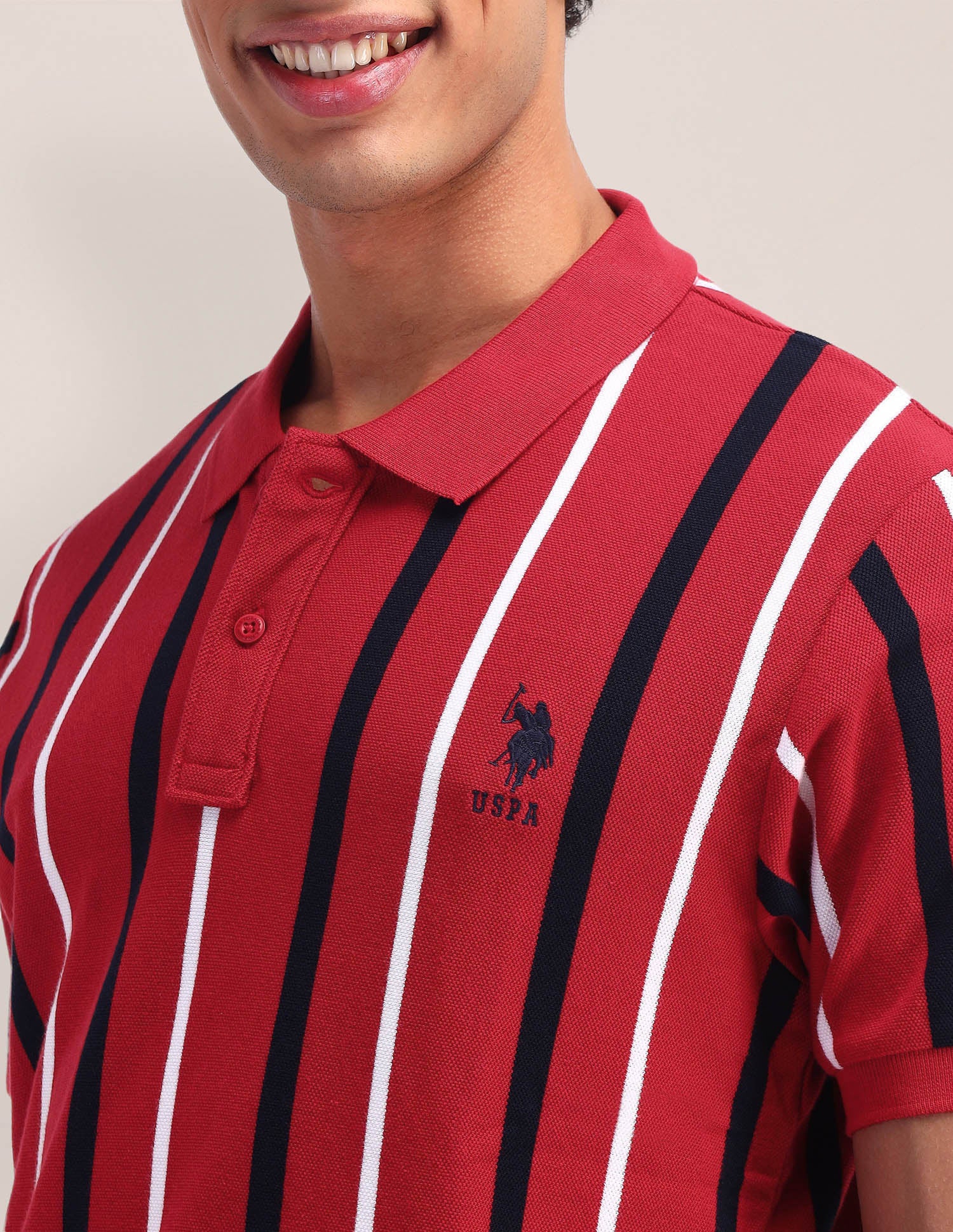 Vertical Striped Slim Fit Polo Shirt Red - U.S. Polo Assn. India | Large