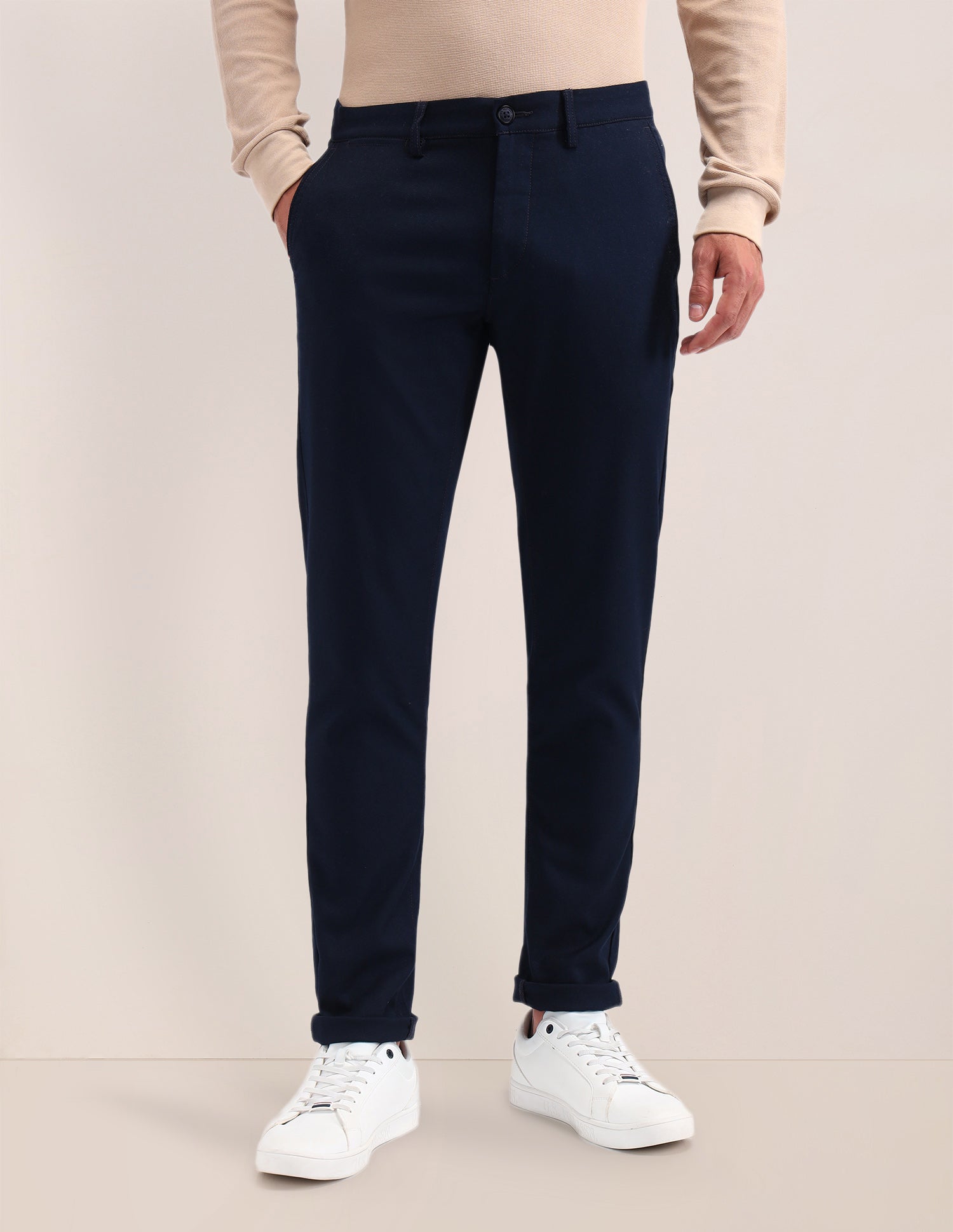 Austin Slim Fit Solid Trousers Navy - U.S. POLO ASSN. | Large