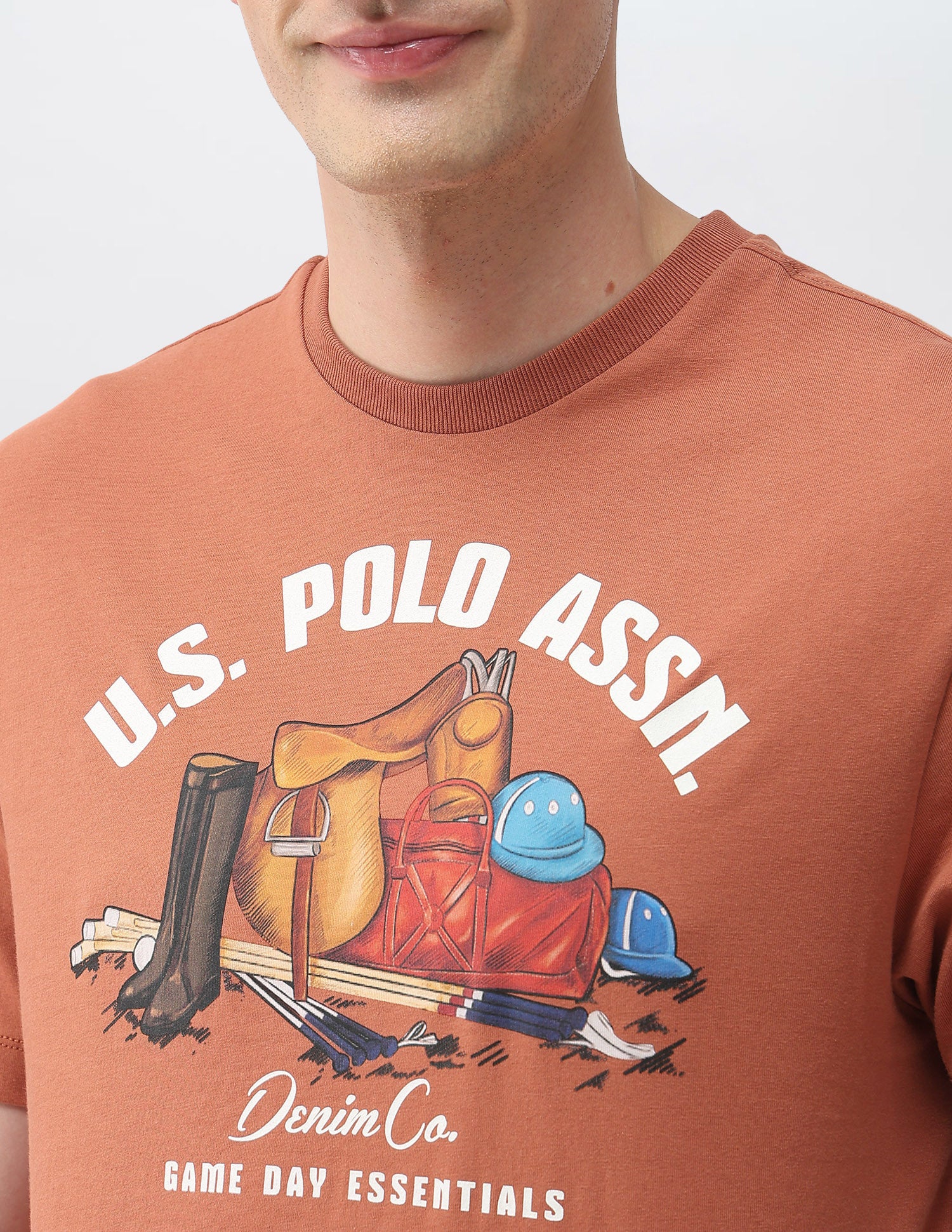 Graphic Brand Printed Slim Fit T-Shirt Orange - U.S. Polo Assn. India | Large