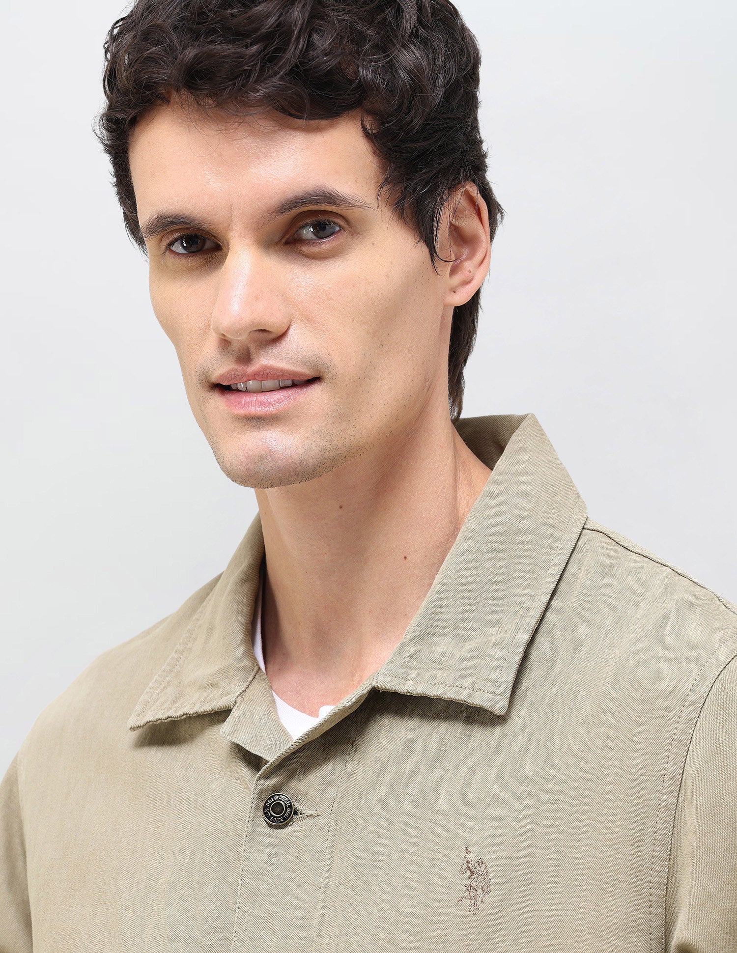 Solid Regular Fit Shacket Khaki - U.S. Polo Assn. India | Large